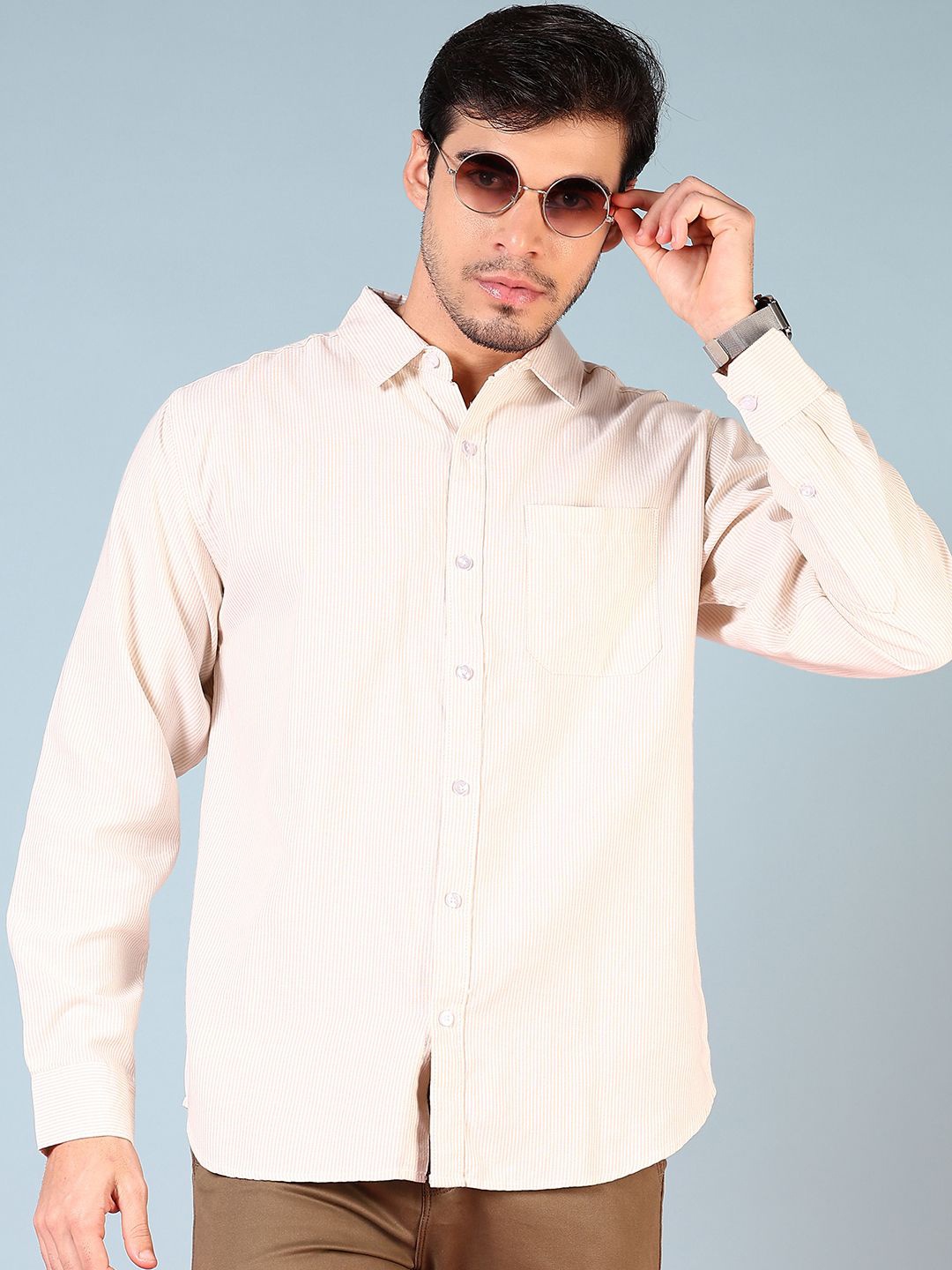 

V-Mart Men Opaque Striped Casual Shirt, Beige