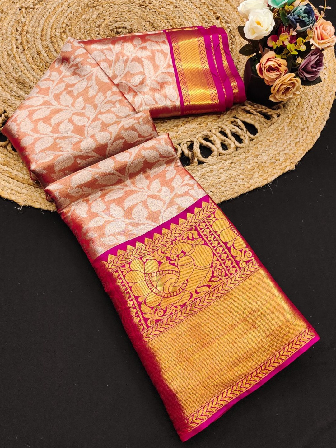 

DIVASTRI Woven Design Zari Pure Silk Designer Banarasi Saree, Orange