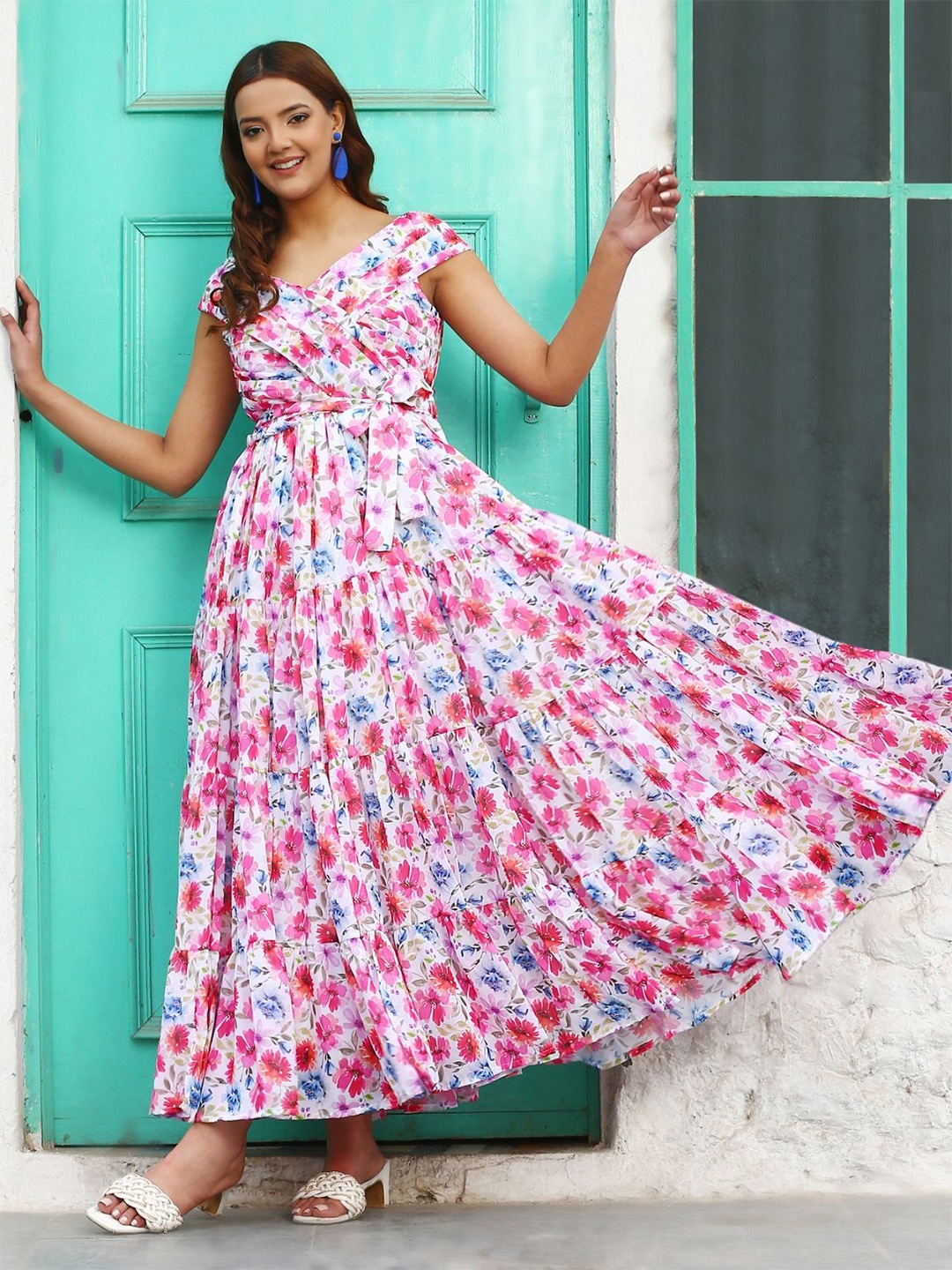 

NOUN Floral Print Georgette Fit & Flare Maxi Dress, Multi