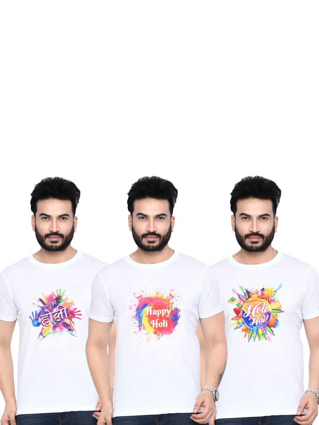 

RAPL Men 3 Printed Applique T-shirt, White