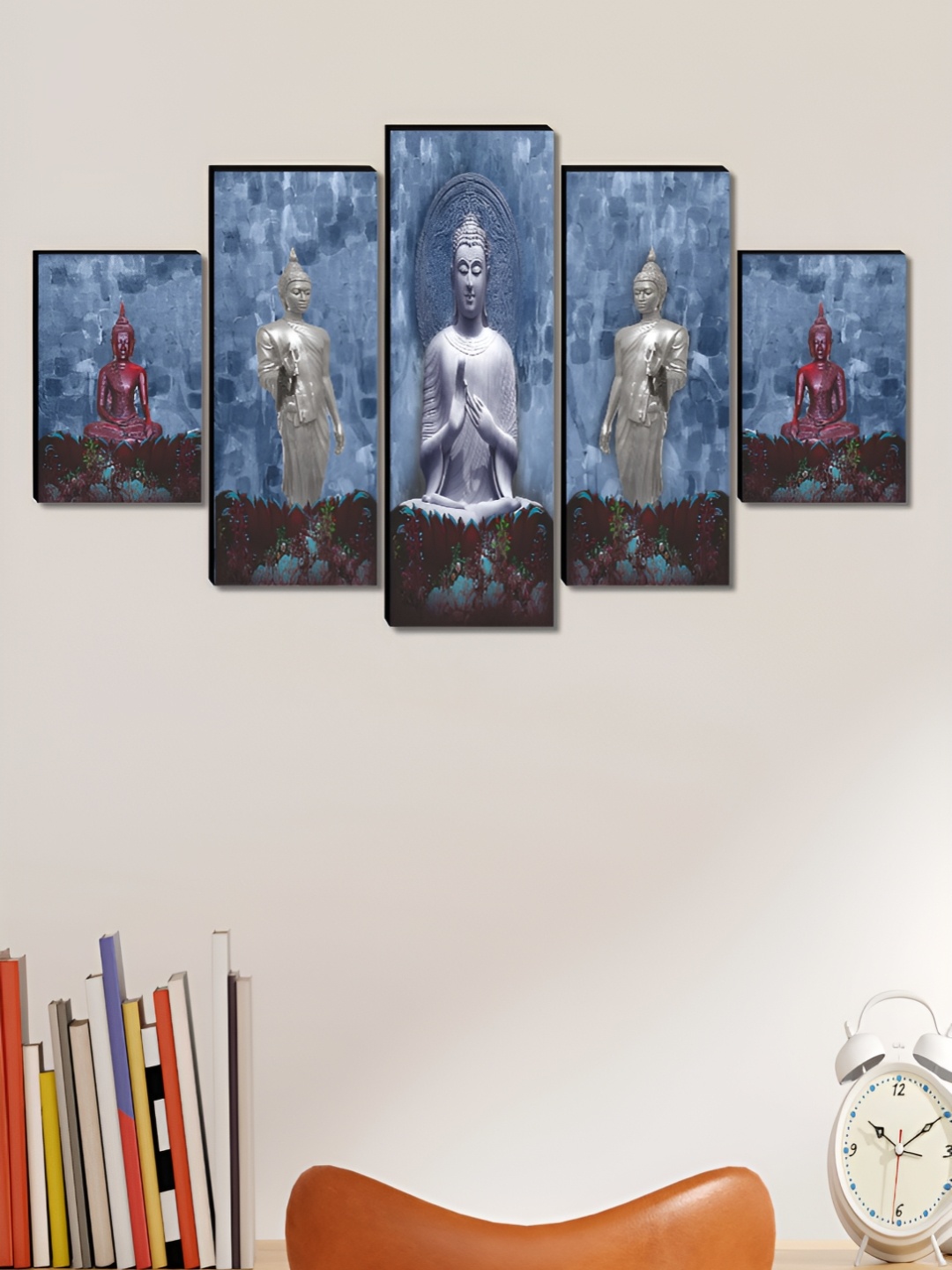 

Aura Blue & White 5 Pieces Wooden Buddha Religious Wall Art