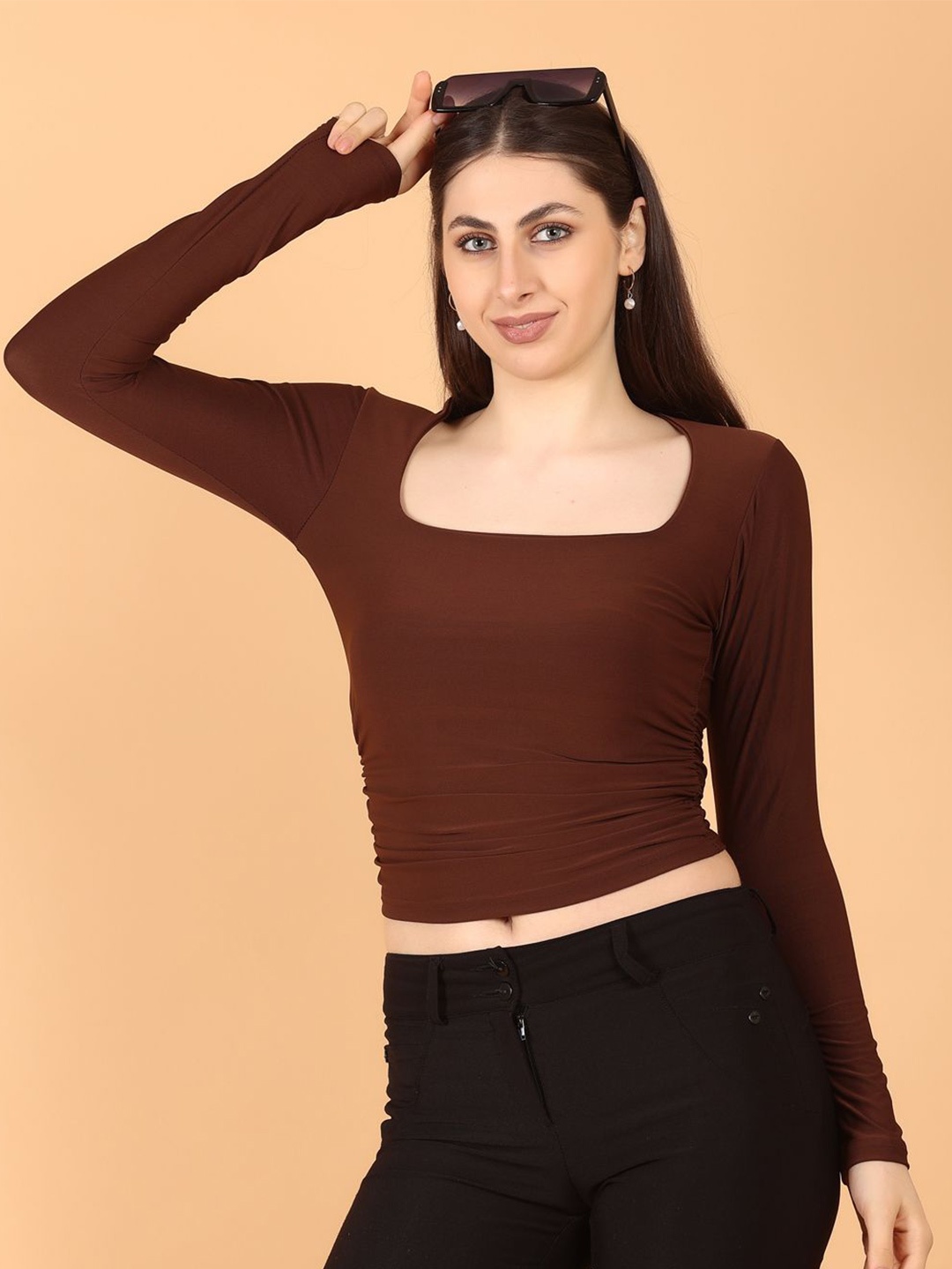 

SIGHTBOMB Extended Sleeves Blouson Top, Brown