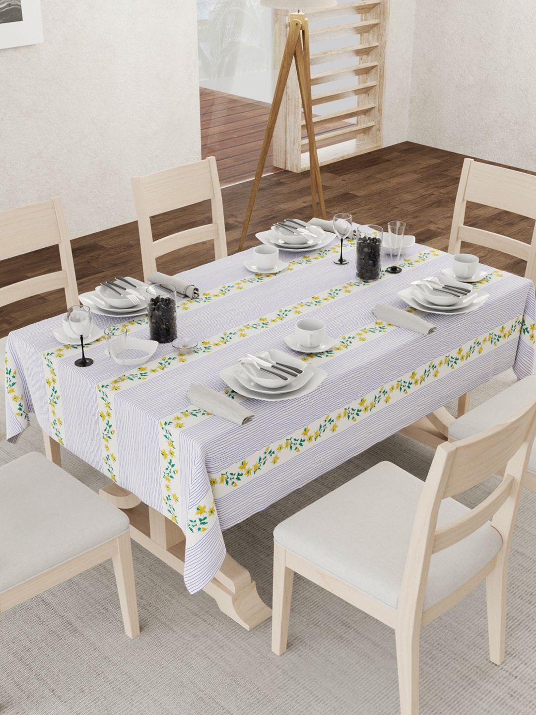 

URBAN SPACE Blue Floral Anti-Slip 6-Seater Table Cover