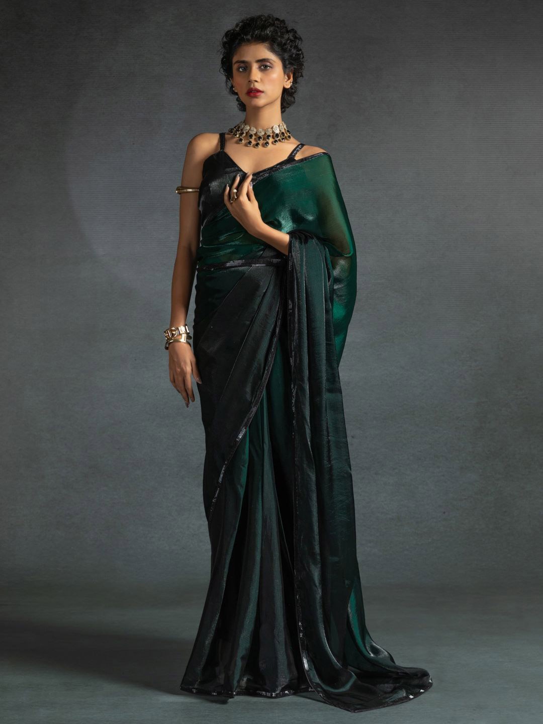 

Saree mall Beads and Stones Ready to Wear Sarees, Green