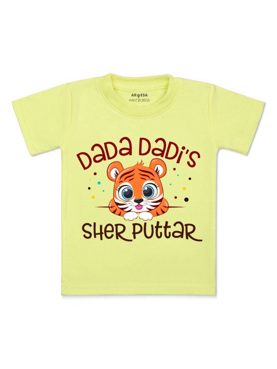 

Arvesa Kids Dada Dadi Sher Puttar Printed Tshirt, Yellow