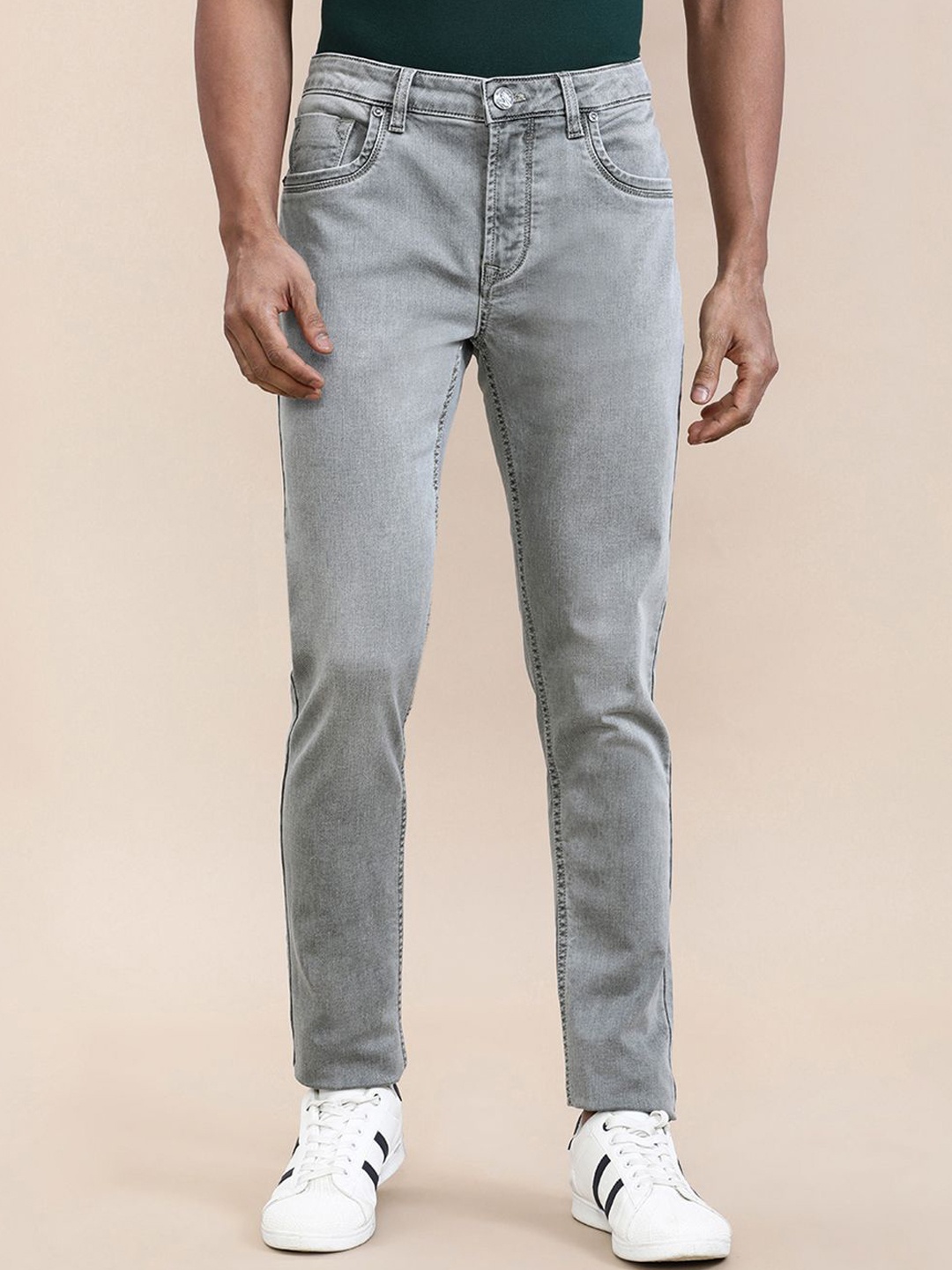 

Crocodile Men Stone Washed Knit Slim Fit Jeans, Olive