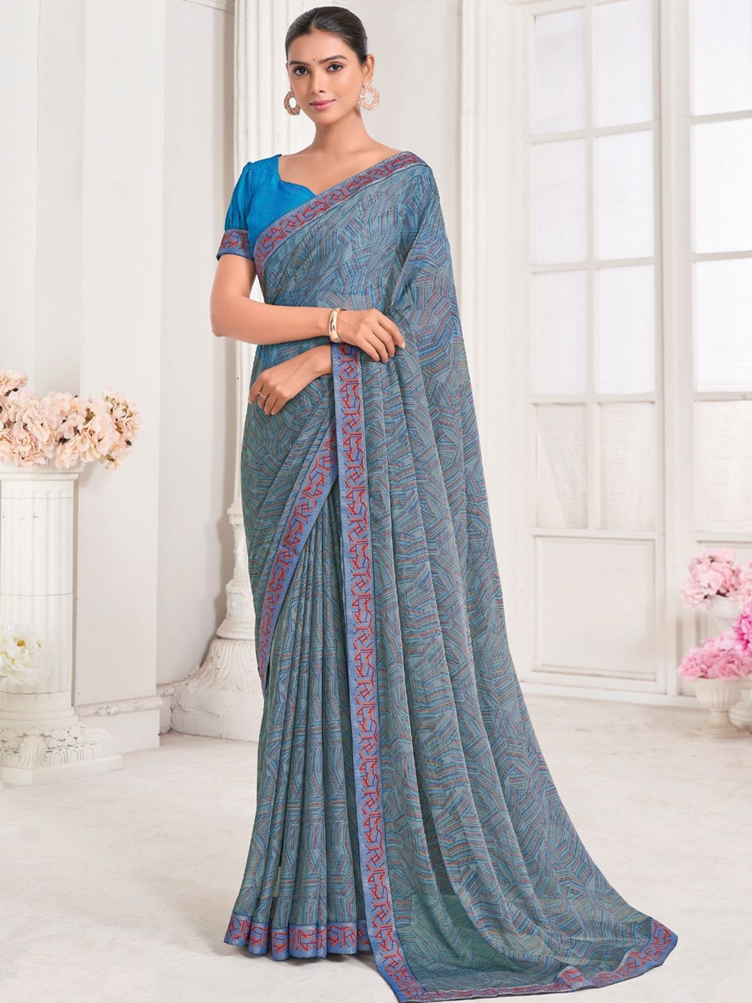 

DIVASTRI Poly Chiffon Saree, Blue
