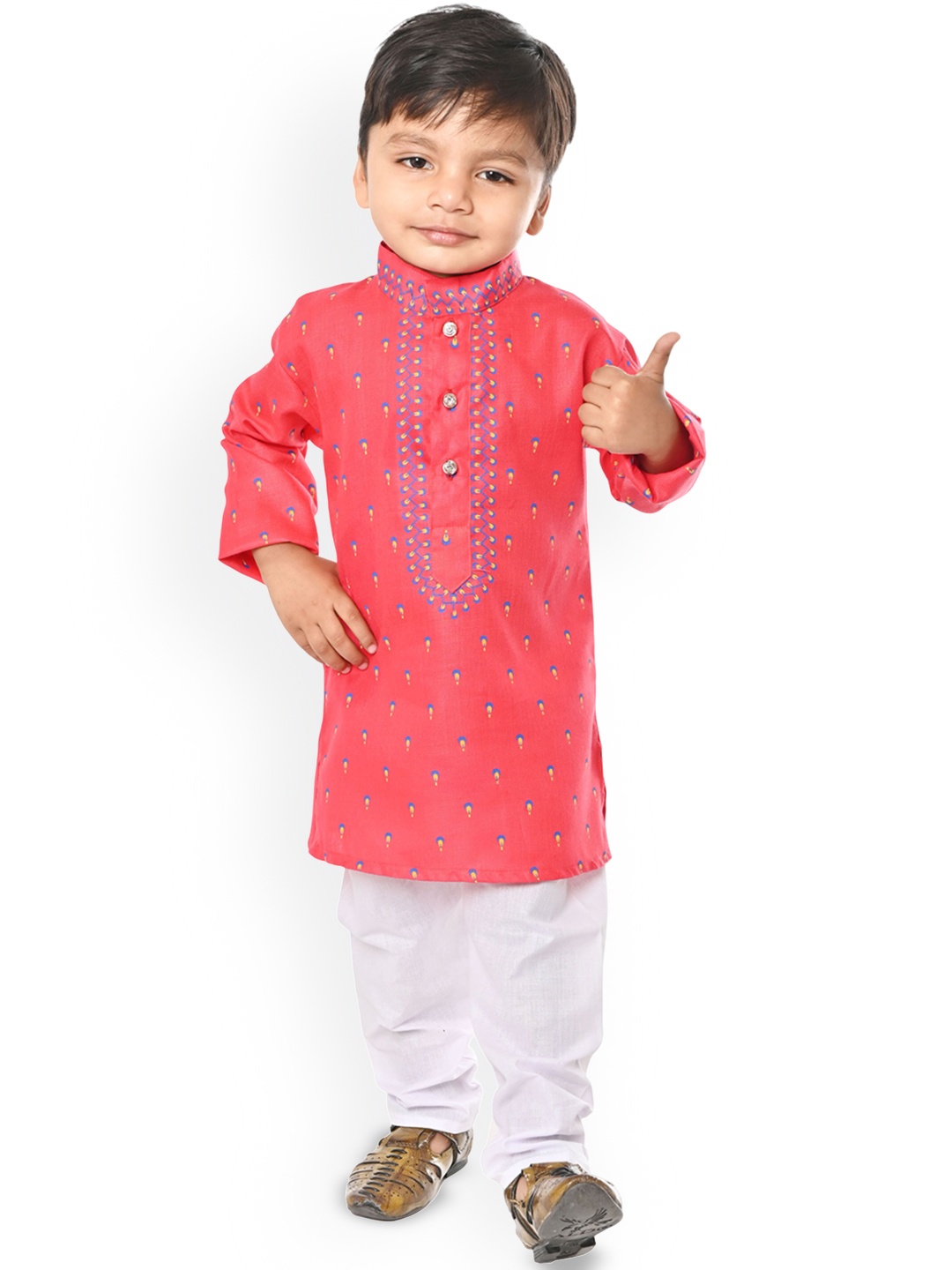 

Cae Boys Geometric Printed Mandarin Collar Straight Kurta with Pyjamas, Orange