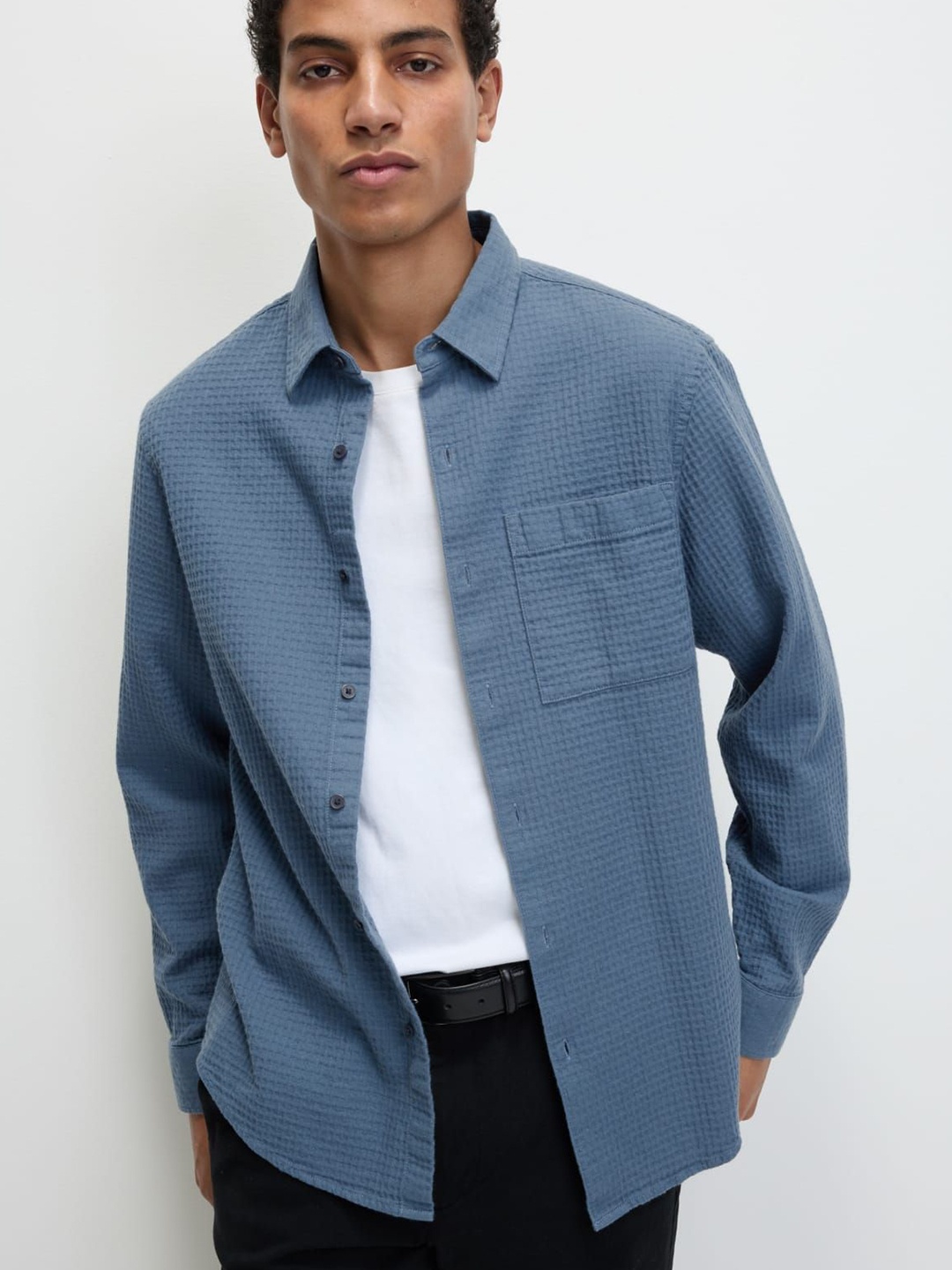 

Marks & Spencer Men Opaque Printed Casual Shirt, Blue