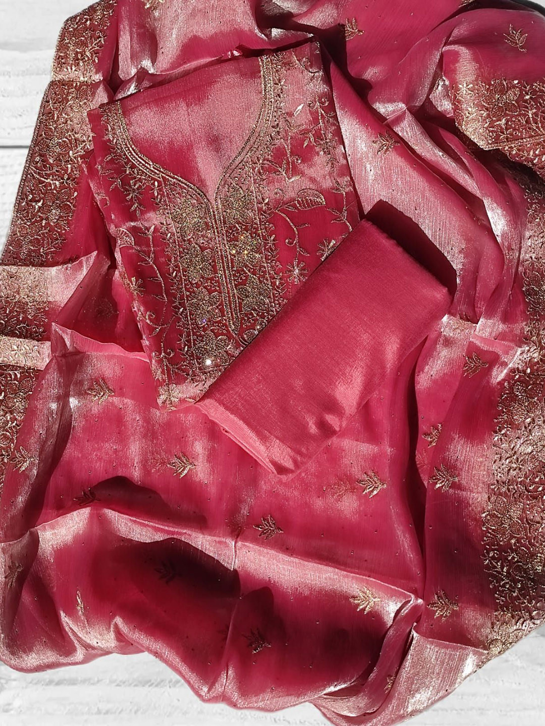 

GC 80 BY GAURI COLLECTION Floral Embroidered Unstitched Dress Material, Pink