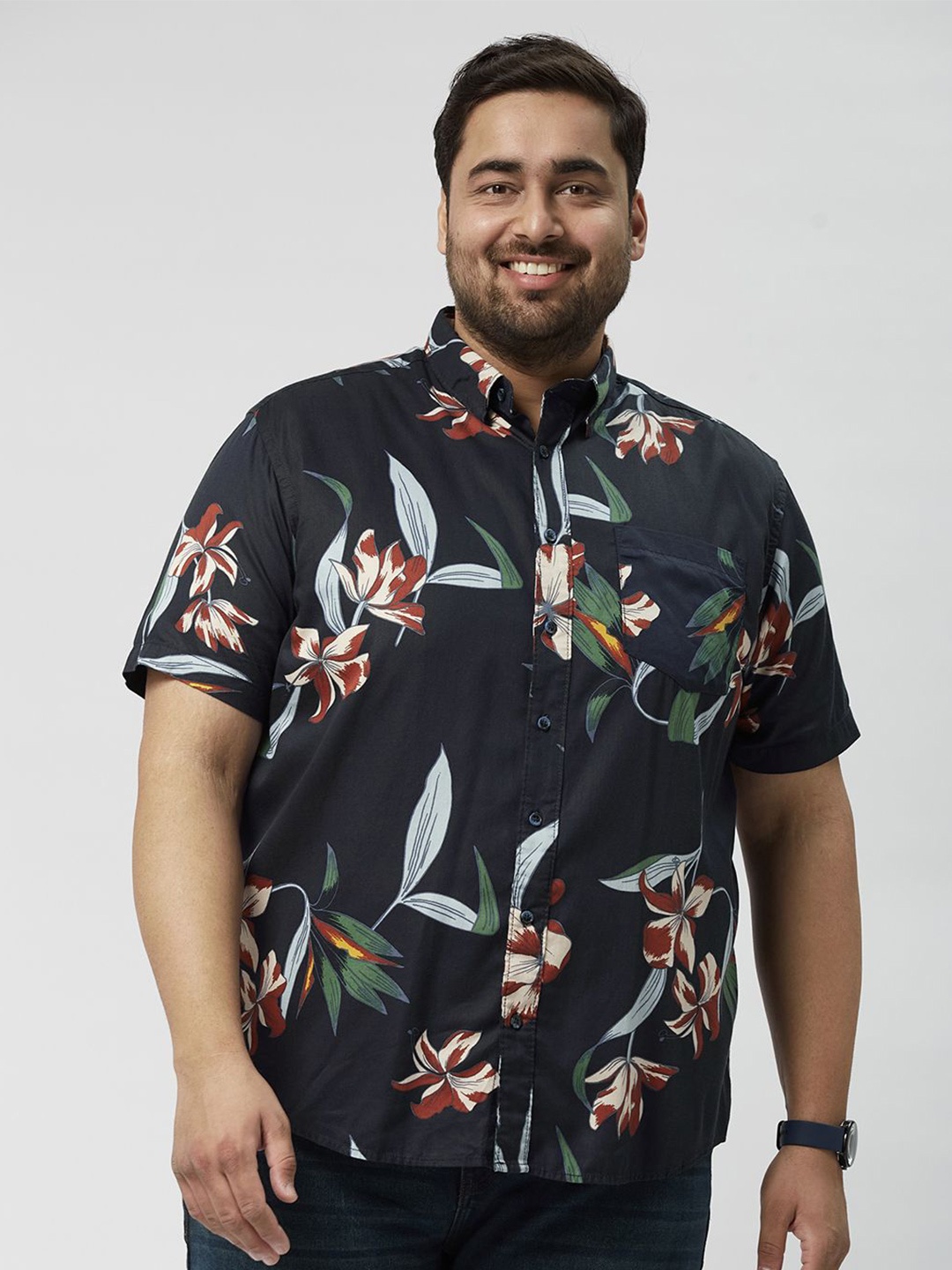 

Big Hello - The Plus Life Men Comfort Floral Opaque Printed Casual Shirt, Navy blue