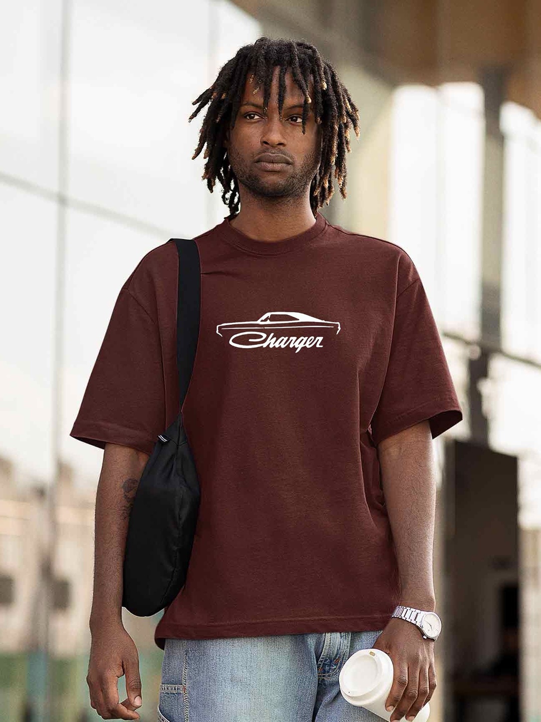 

TheBTclub Men Printed Drop-Shoulder Sleeves Activchill T-shirt, Brown
