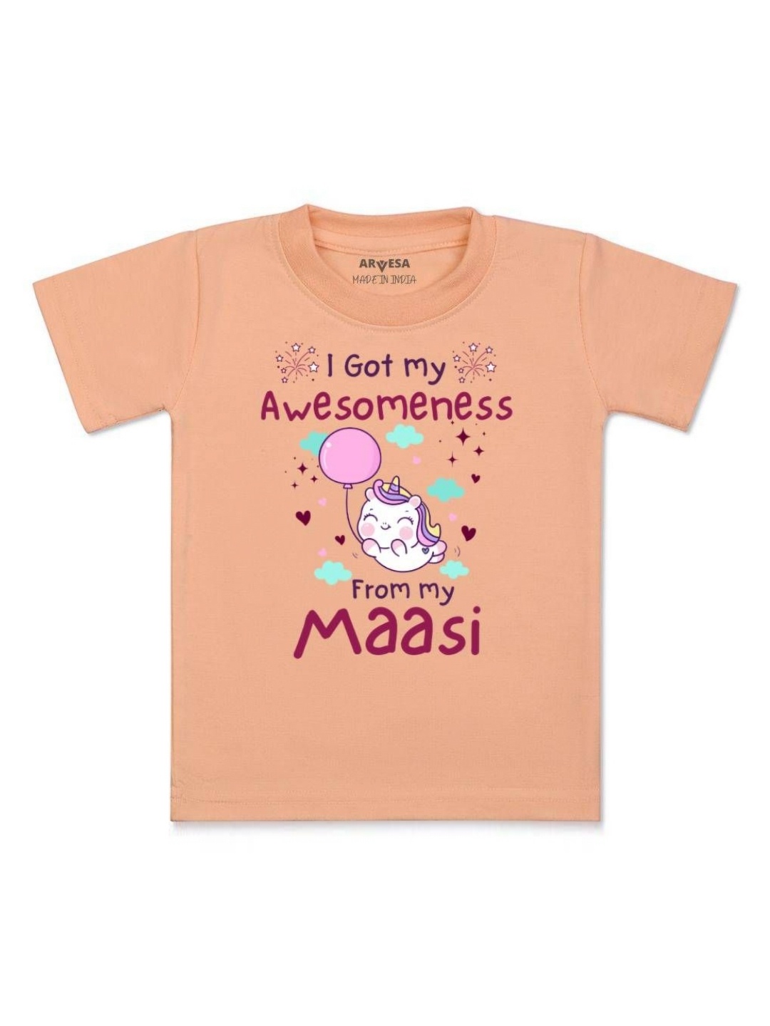 

Arvesa Kids I Got Awesomeness From Maasi Printed Tshirt, Peach