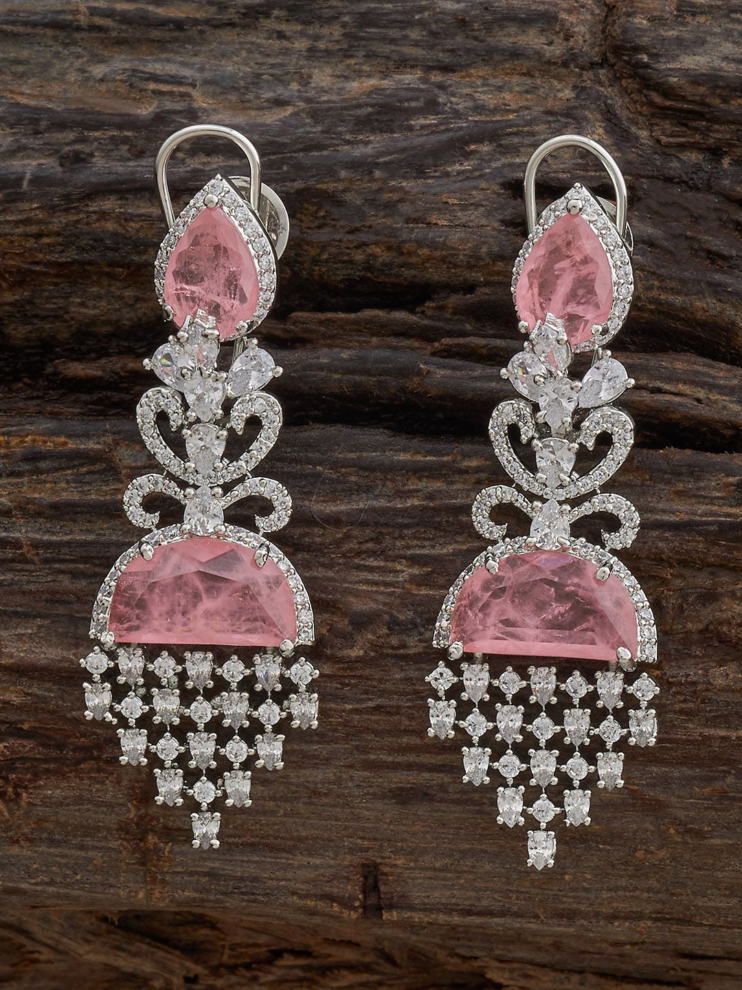 

Kushal's Fashion Jewellery Rhodium-Plated Contemporary Zircon Drop Earrings, Pink