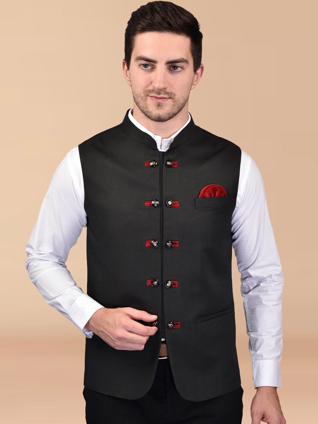 

Moda Rapido Men Woven Nehru Jacket, Black