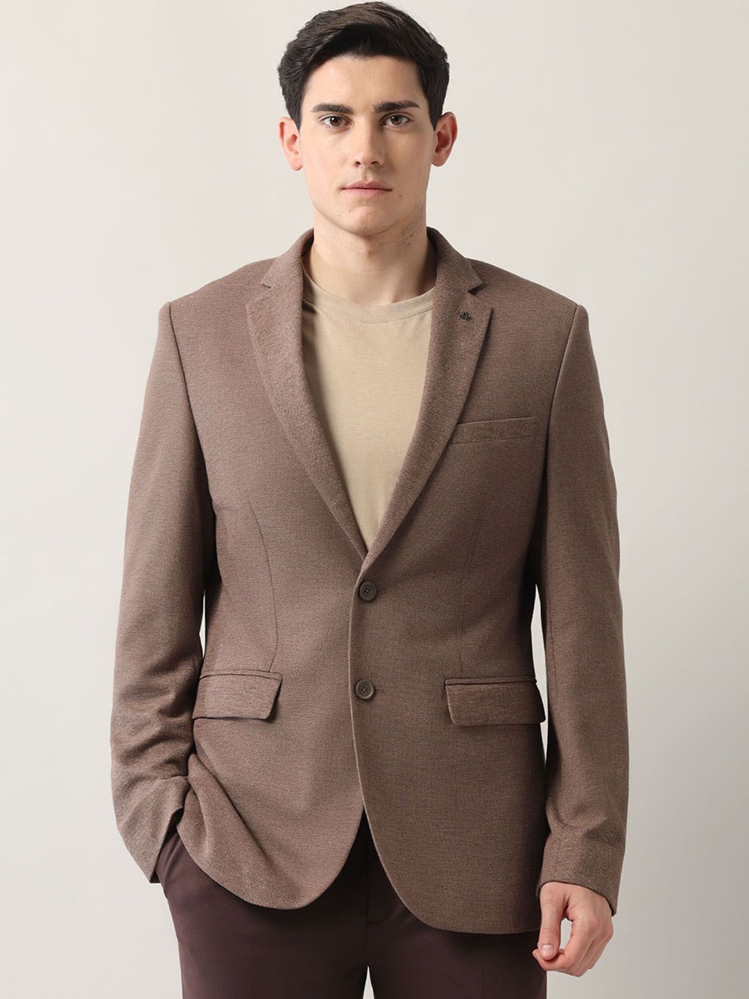 

Arrow Slim-Fit Textured Single-Breasted Notched Lapel Collar Formal Blazers, Brown