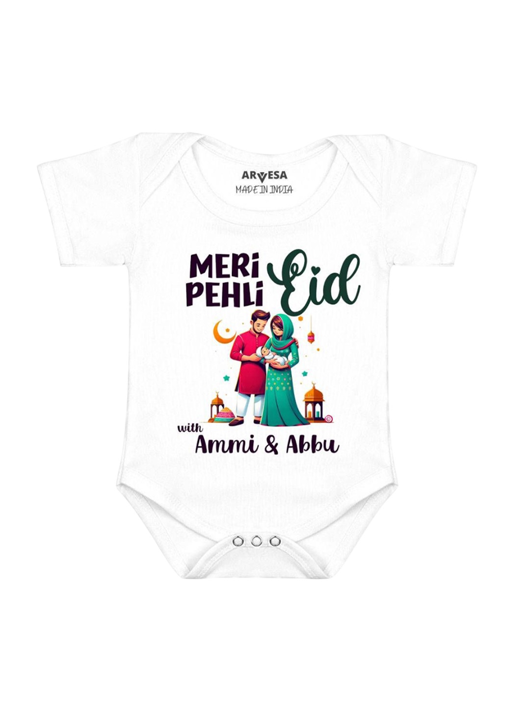 

Arvesa Infants Meri Pehli Eid With Ammi & Abbu Printed Romper, White