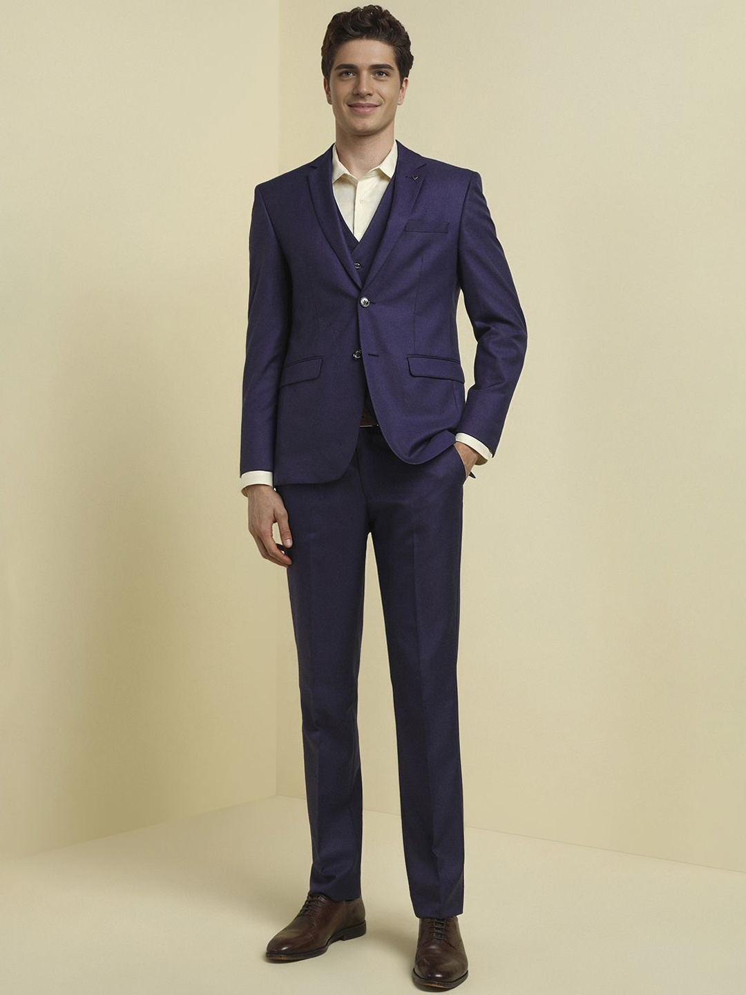 

Allen Solly Slim-Fit Single-Breasted Three-Piece Suits, Navy blue