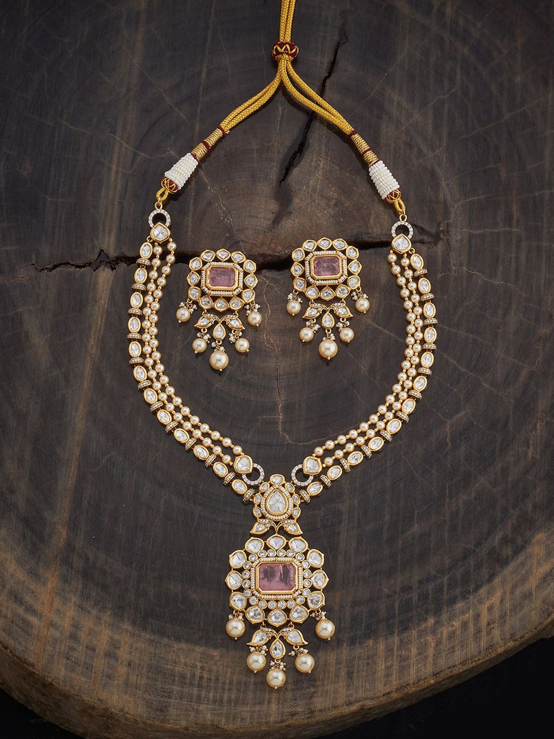 

Kushal's Fashion Jewellery Pink Victorian-Plated Ethnic Kundan Jewellery Set, Gold