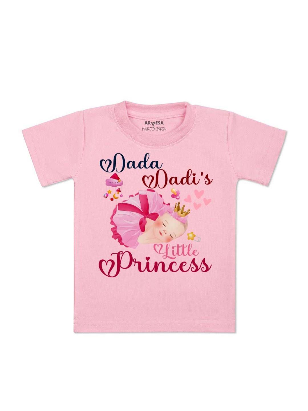 

Arvesa Kids Dada Dadi Little Princess Printed Tshirt, Pink