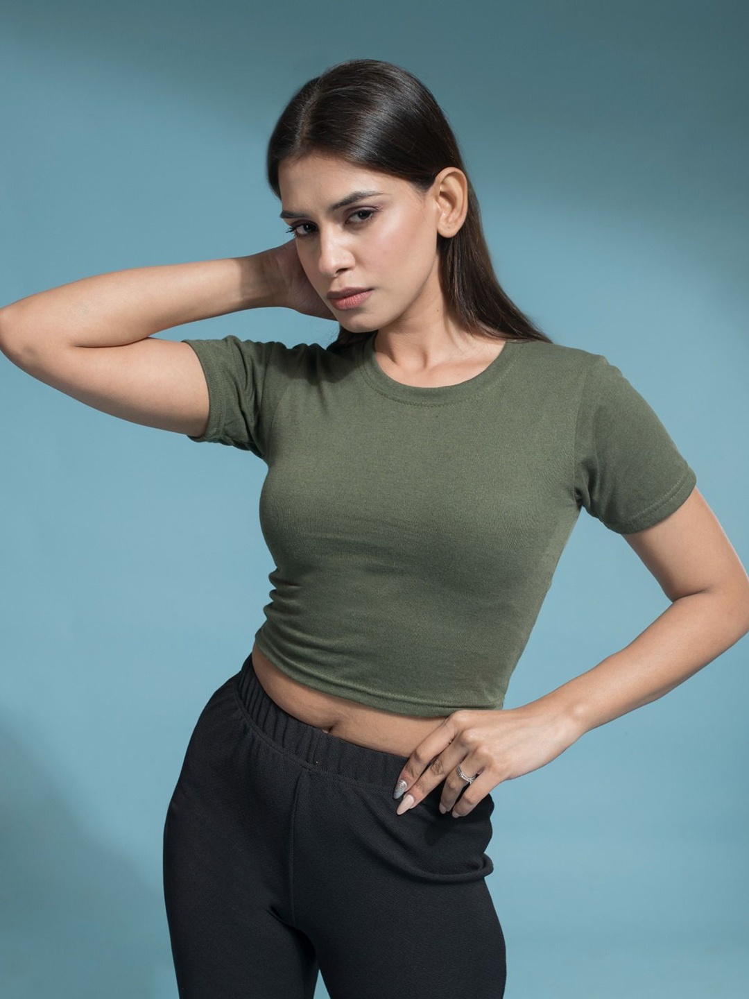 

SZN Women Pockets Slim Fit T-shirt, Olive