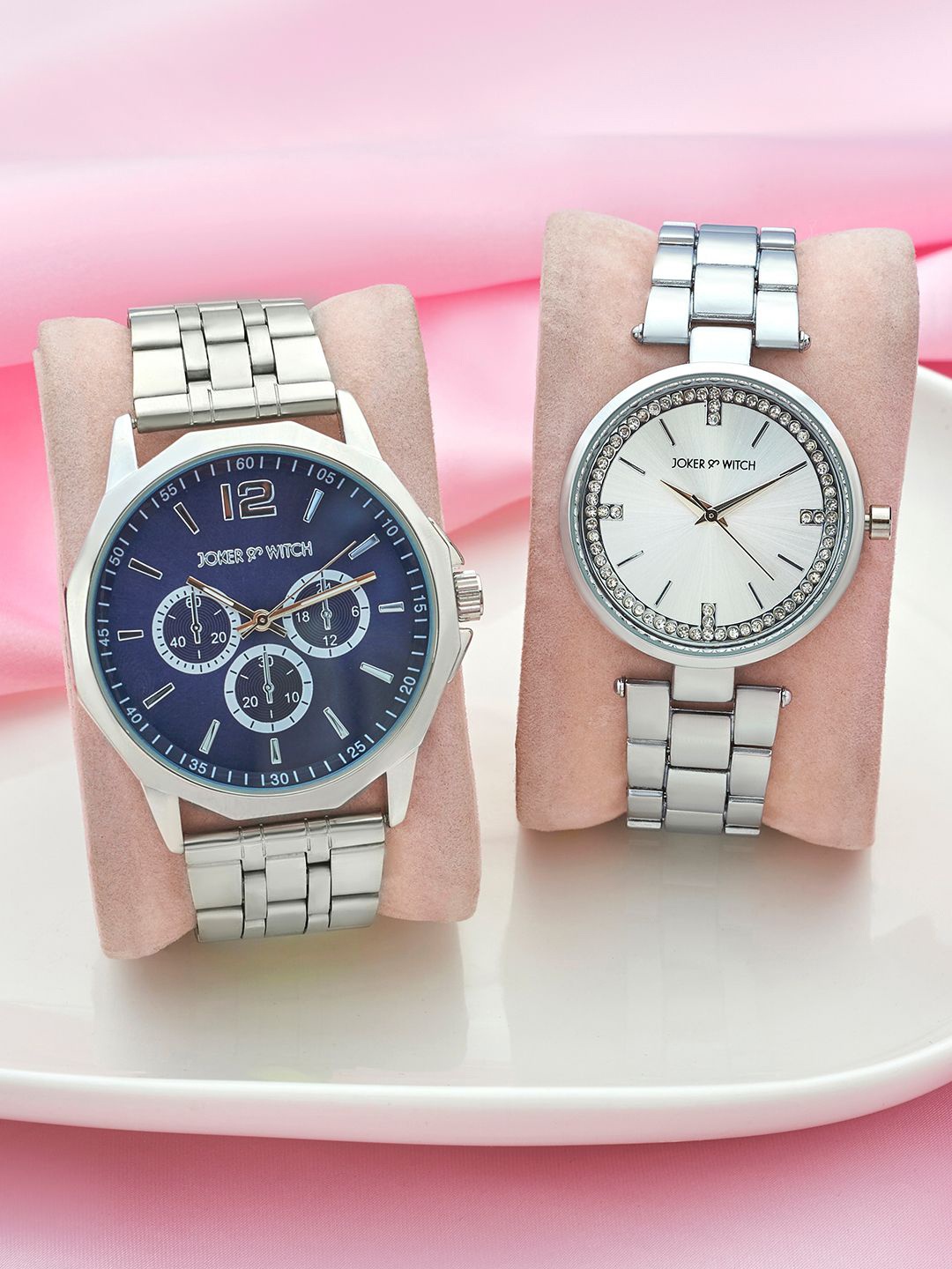 

JOKER & WITCH Hugh & Deborra Analogue Couple Watches Giftset, Silver