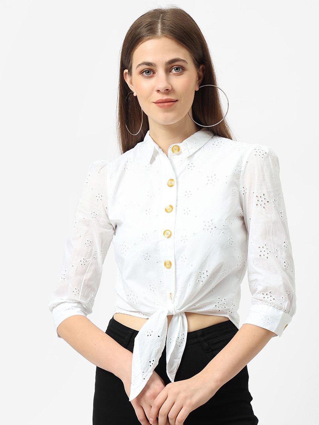

Kraus Jeans Women Slim Fit Floral Opaque Casual Shirt, White