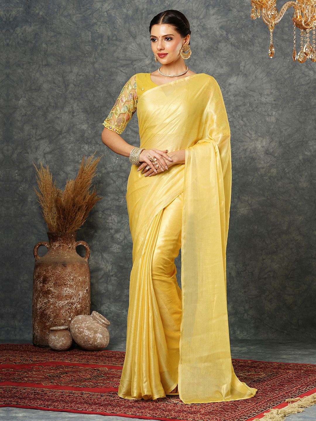 

sangria Dyed Saree With Blouse, Yellow