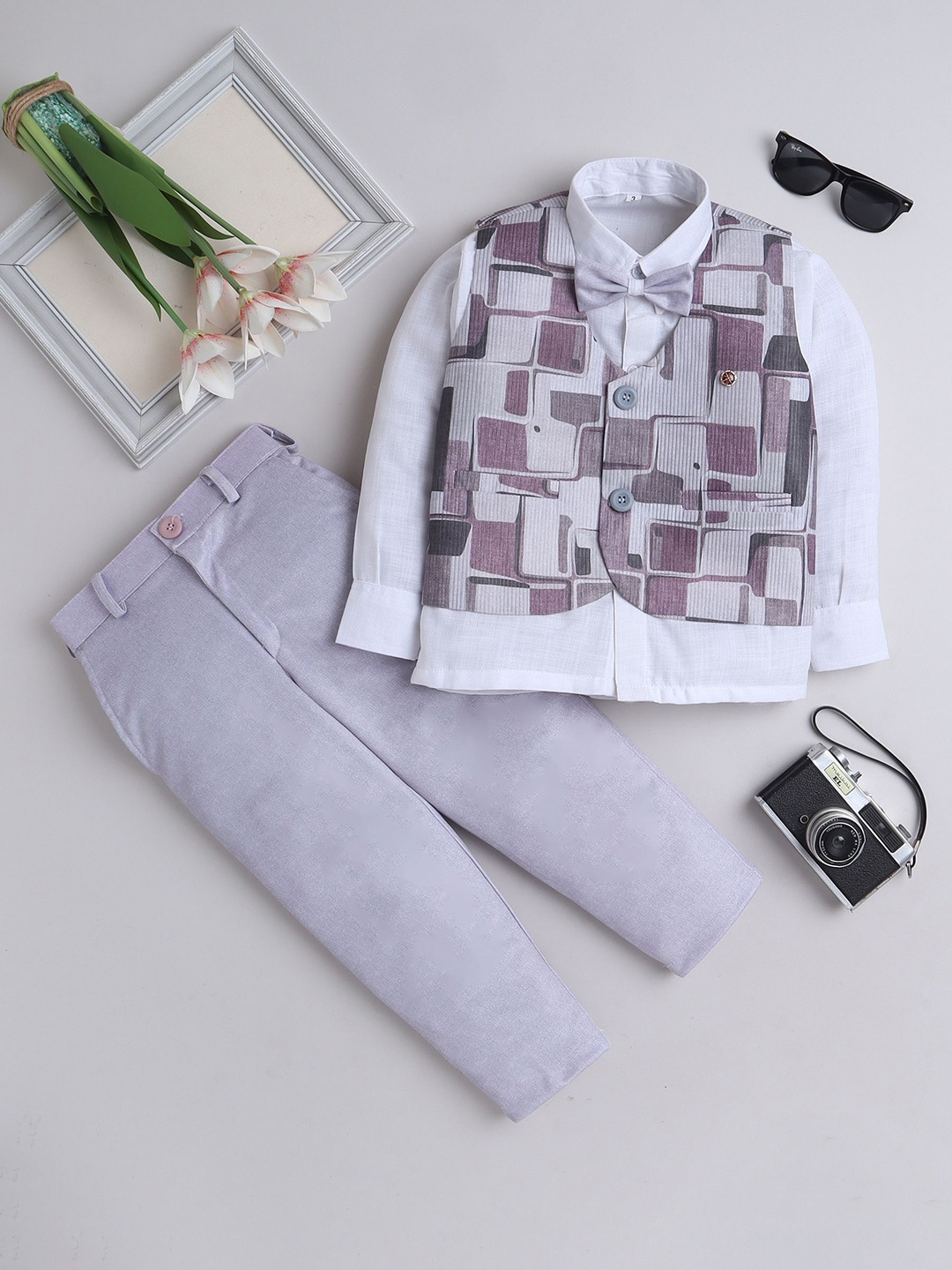

FOURFOLDS Boys Printed 3-Piece Suits, Grey