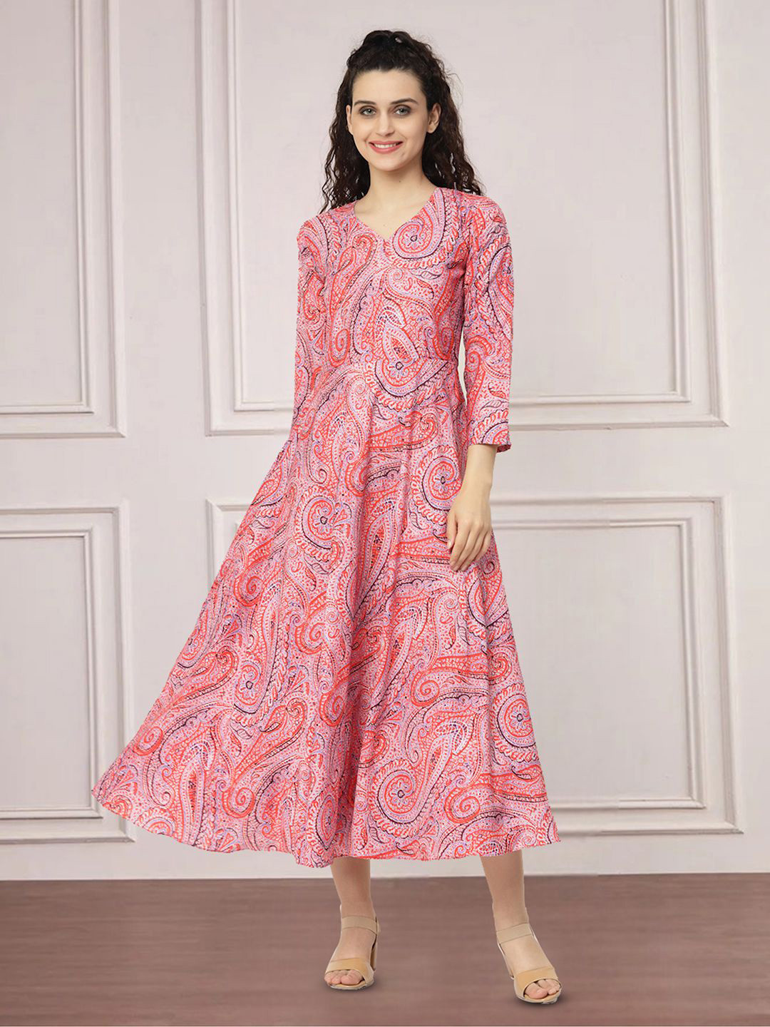 

Moda Rapido Floral Print Applique Fit & Flare Dress, Pink
