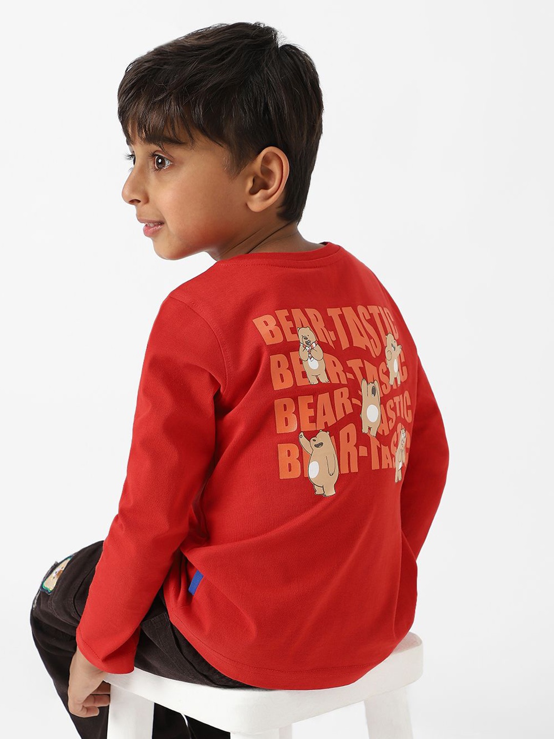 

Nauti Nati Boys Bio Finish Typography Printed Round Neck Cotton T-shirt, Red