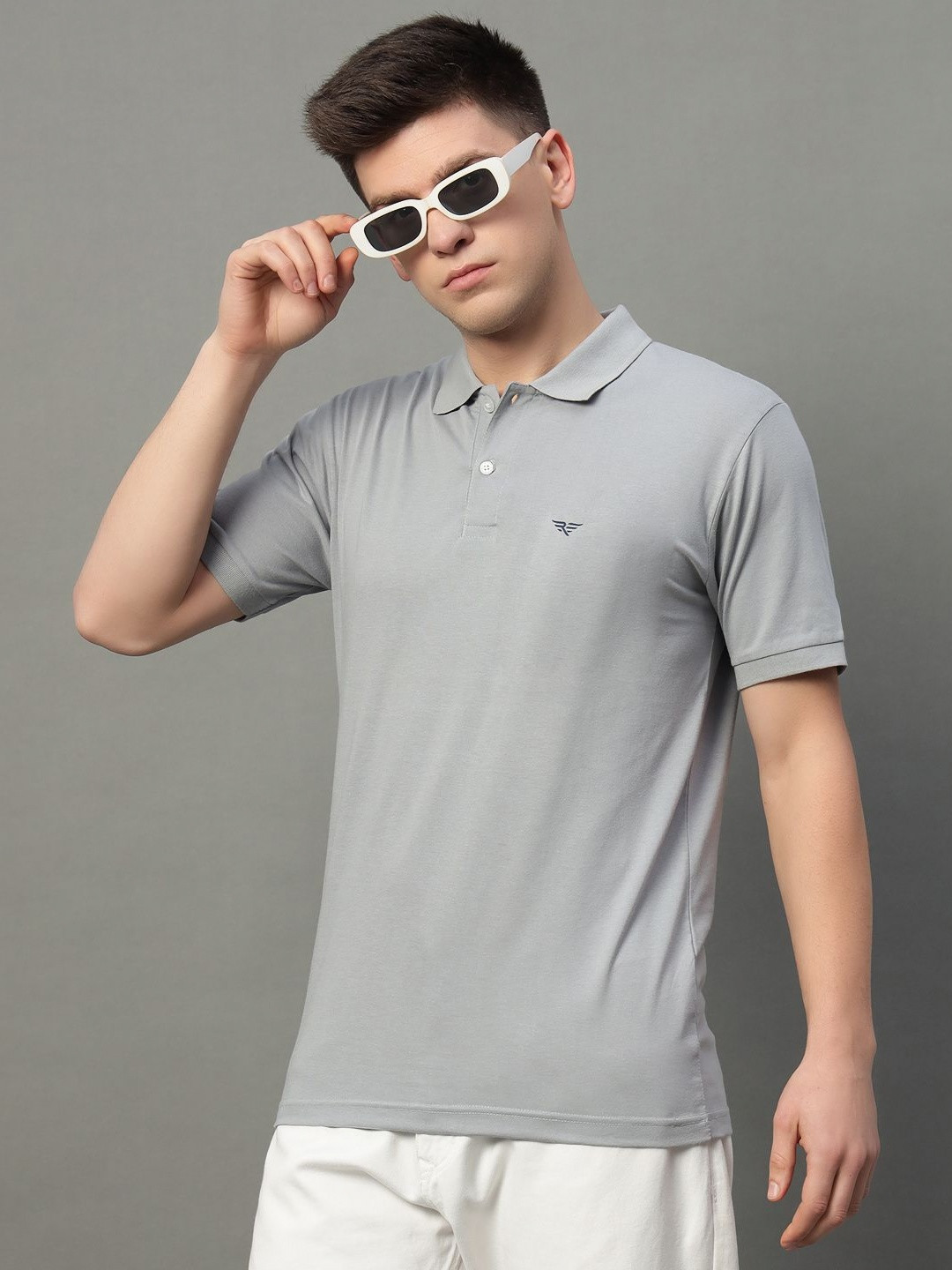 

XYRIS Men Polo Collar Drop-Shoulder Sleeves T-shirt, Grey