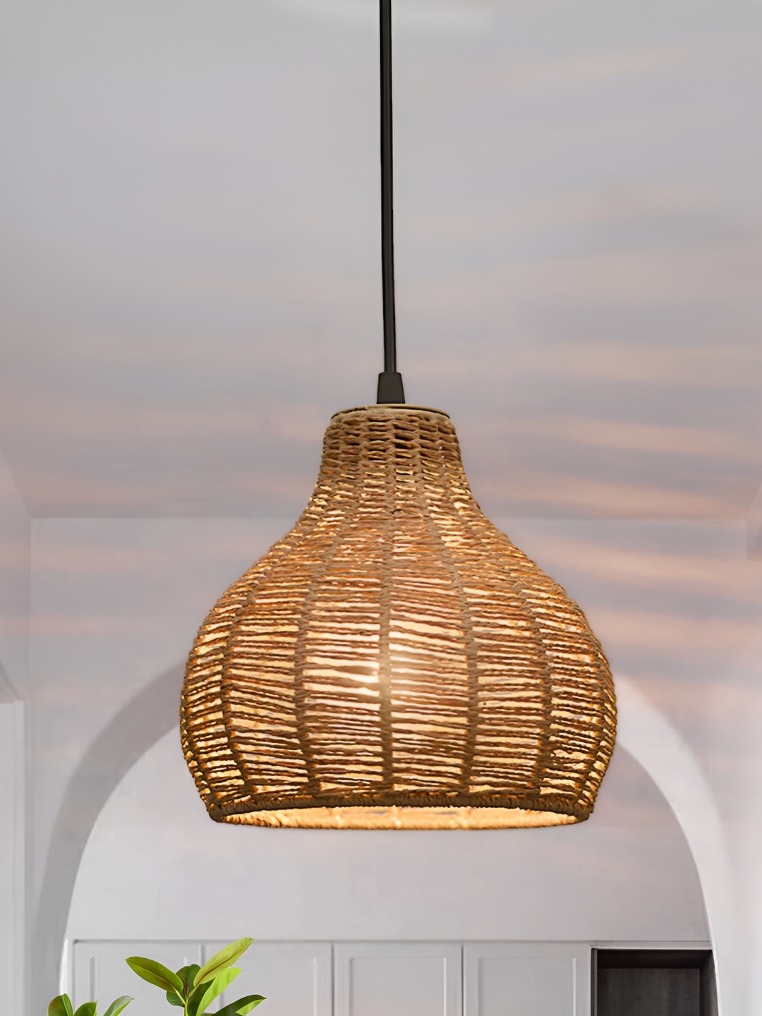 

Homesake Beige & Black Self Design Rustic Chandelier Engineered Wood Ceiling Lamp