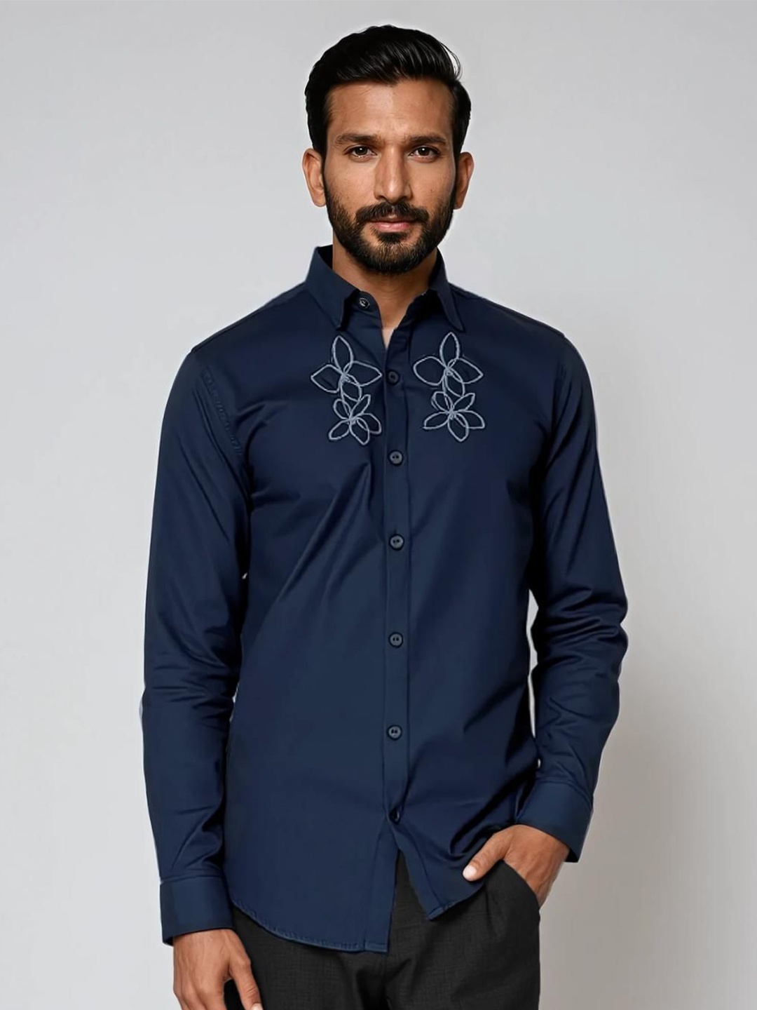 

HE SPOKE Men Smart Tailored Fit Floral Opaque Casual Shirt, Navy blue