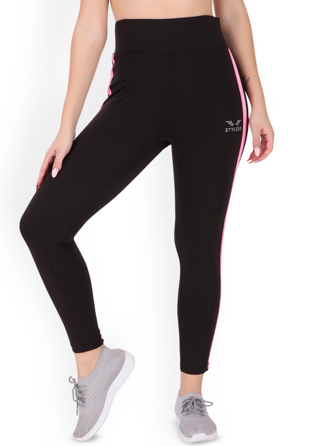 

STYLESO Women Striped Breathable Ankle Length Tights, Black