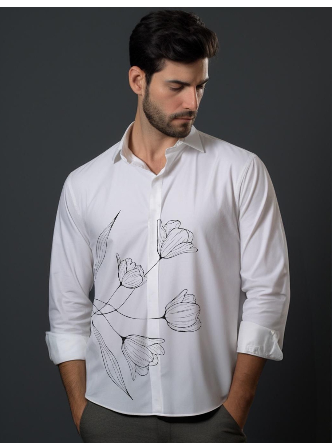 

HE SPOKE Men Smart Tailored Fit Floral Opaque Casual Shirt, White