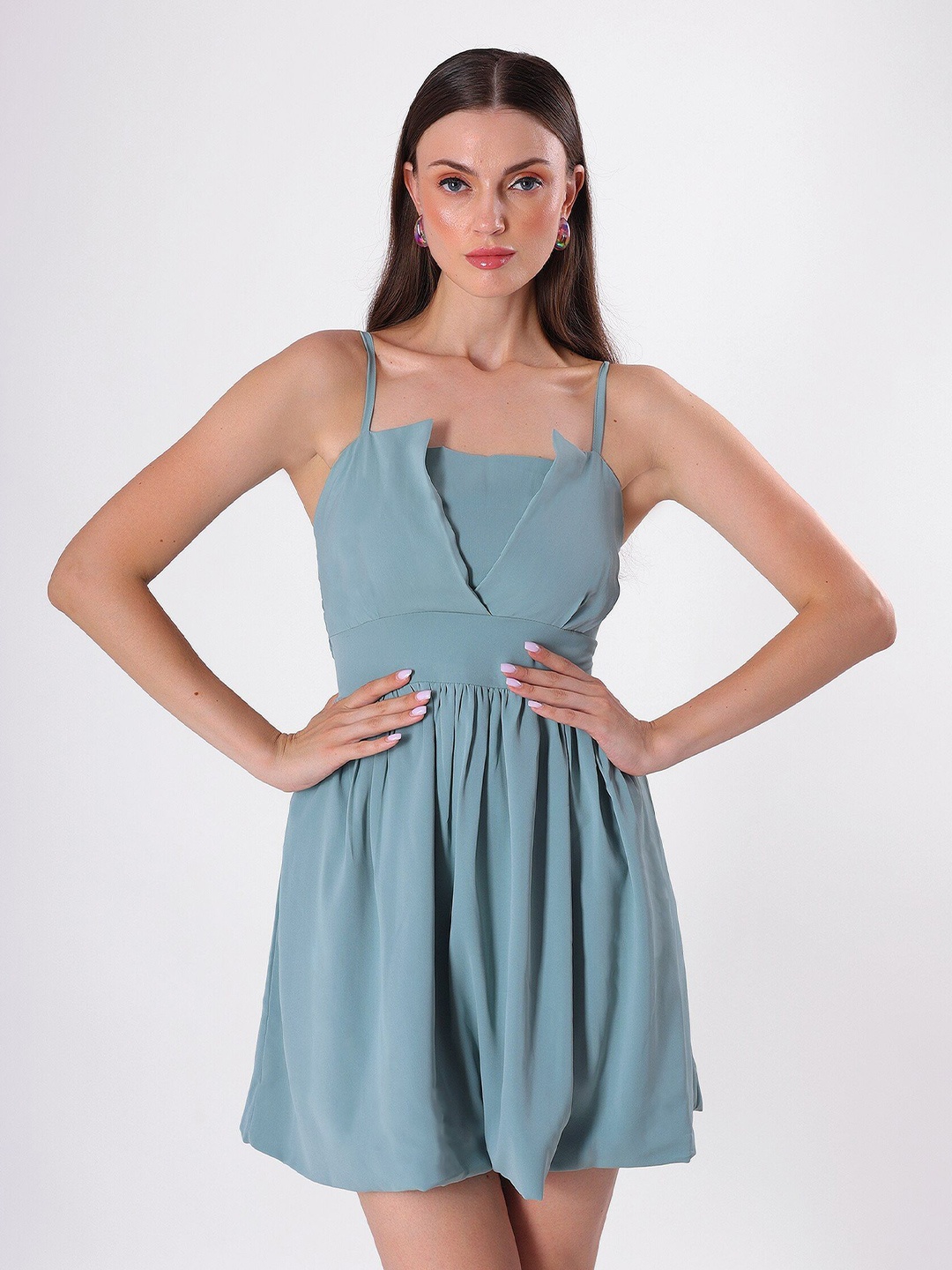 

clobug Tie-Up Neck Crepe A-Line Mini Dress, Blue