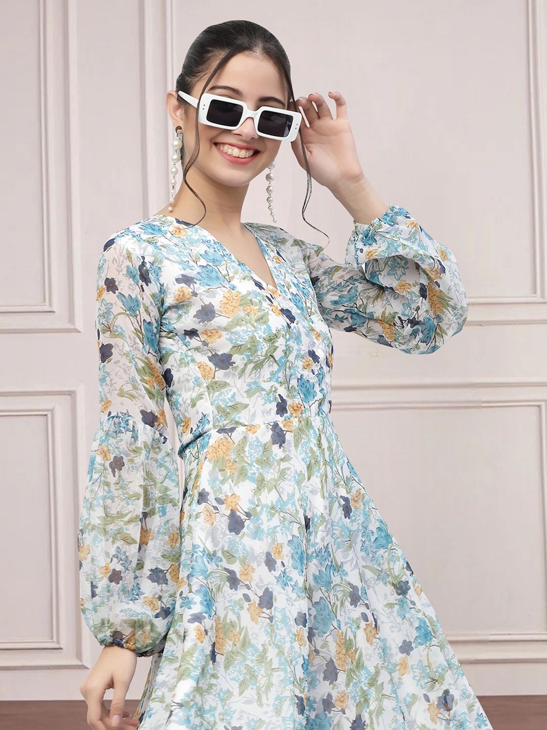 

Moda Rapido Floral Print Applique Fit & Flare Dress, Multi