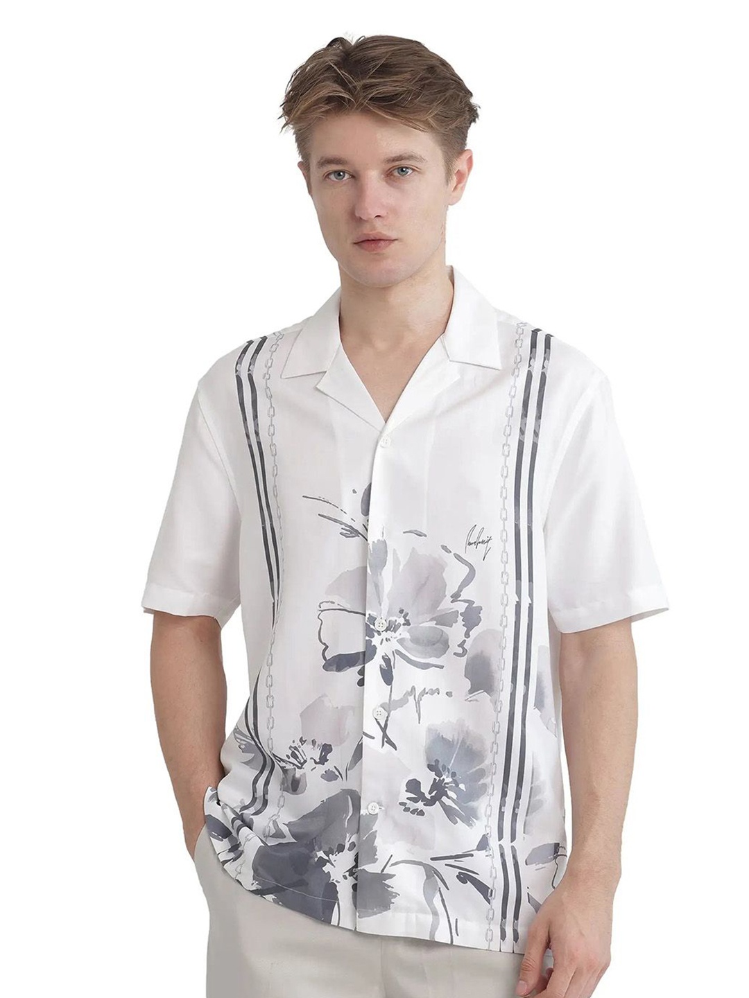 

RARE RABBIT Men Comfort Boxy Floral Opaque Printed Casual Shirt, White