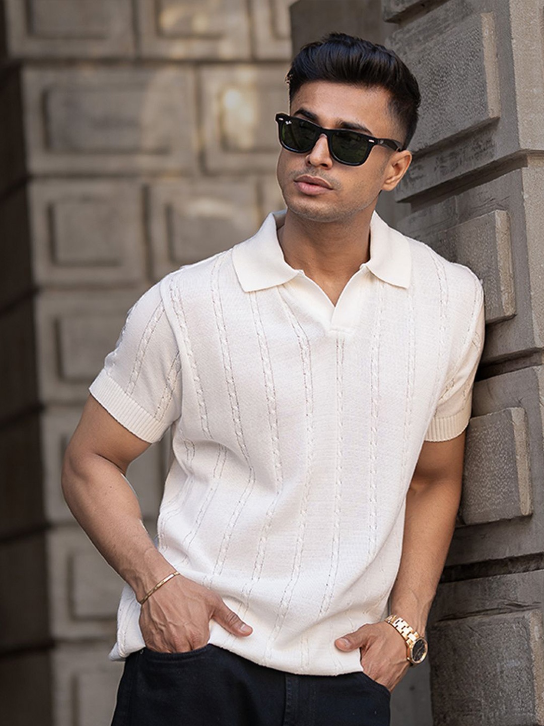 

Powerlook Men Polo Collar T-shirt, White