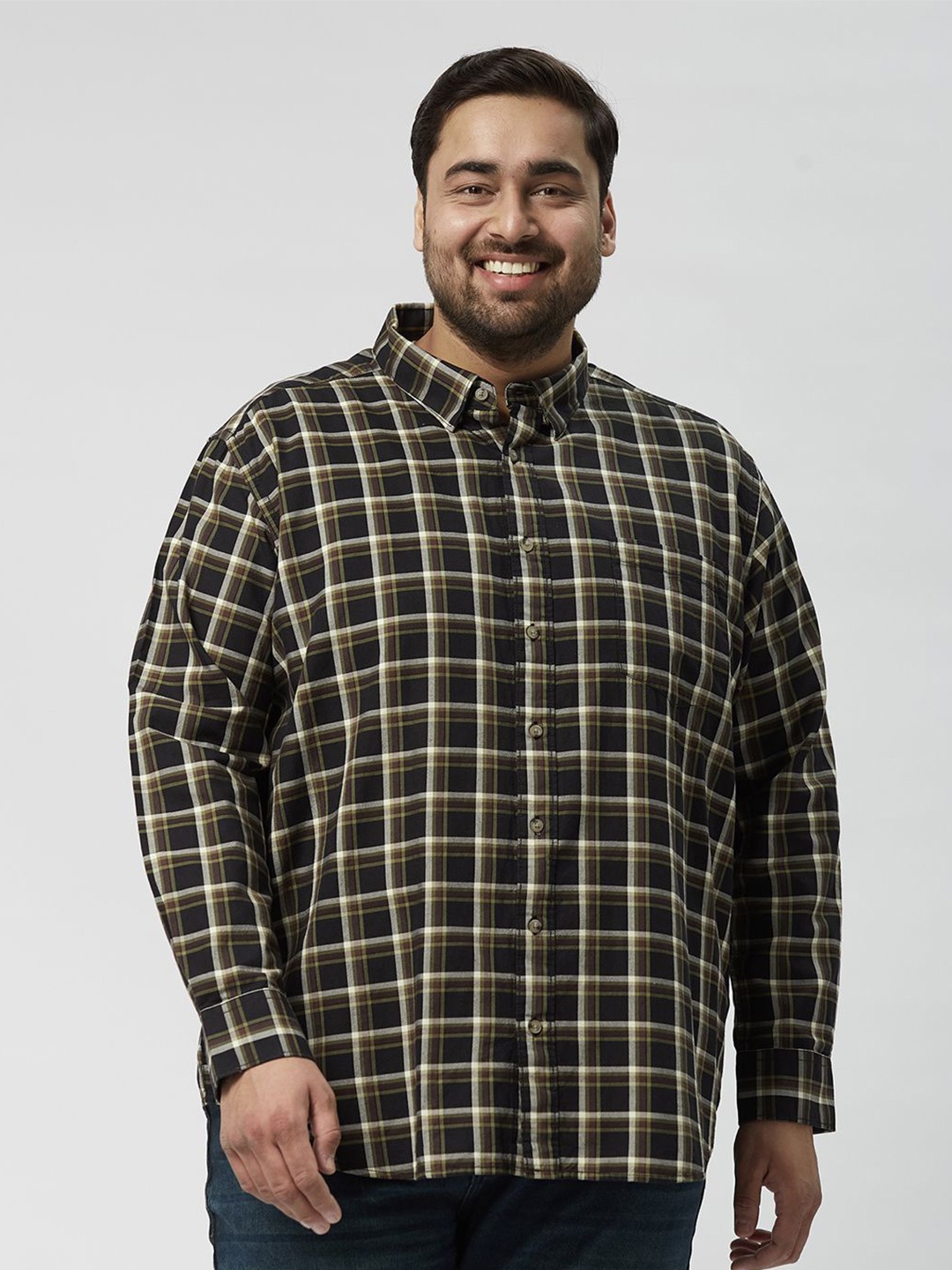 

Big Hello - The Plus Life Men Comfort Tartan Checks Opaque Checked Casual Shirt, Olive