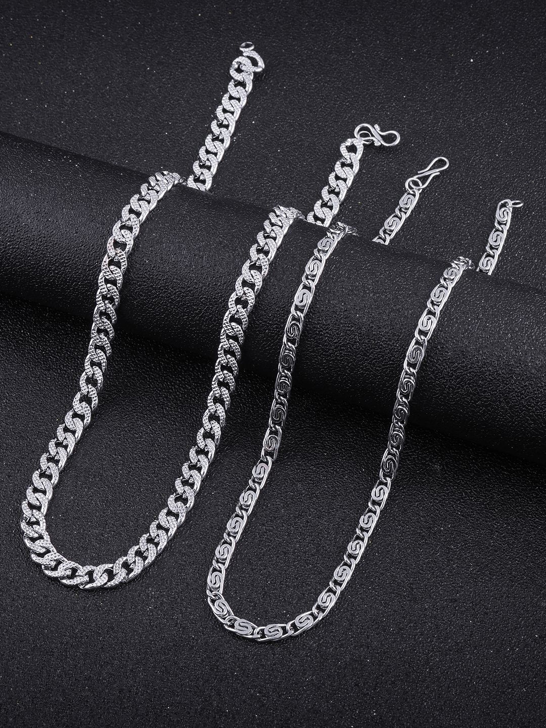 

Lyriss Men Set Of 2 Stainless Steel Rhodium-Plated Minimal Chains, Silver
