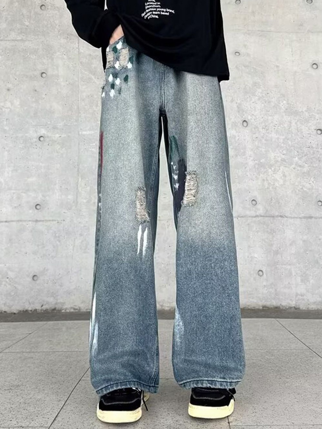 

HERE&NOW Men Highly Distressed Heavy Fade Jeans, Blue