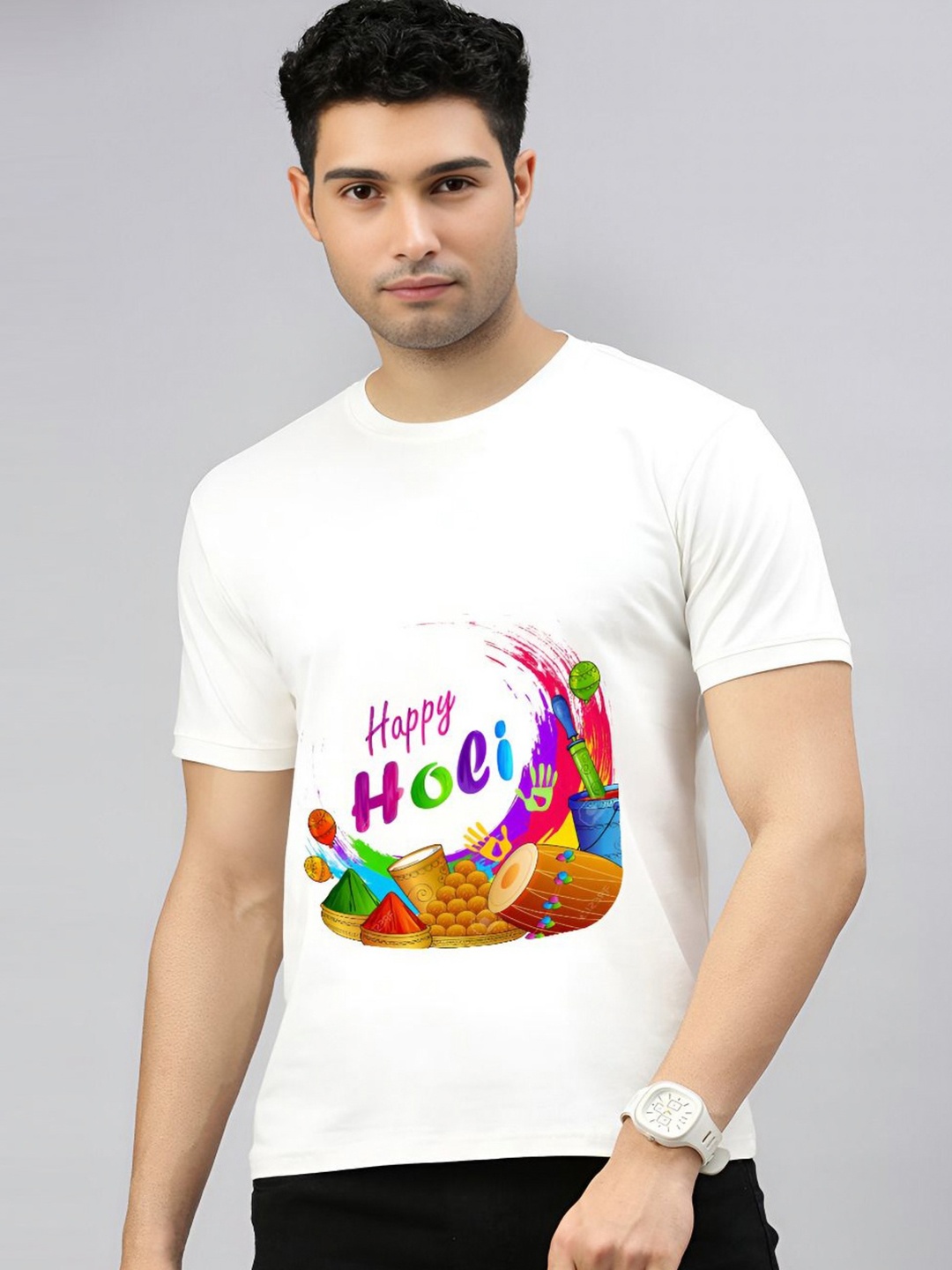 

MAYKR Men Printed Applique T-shirt, White