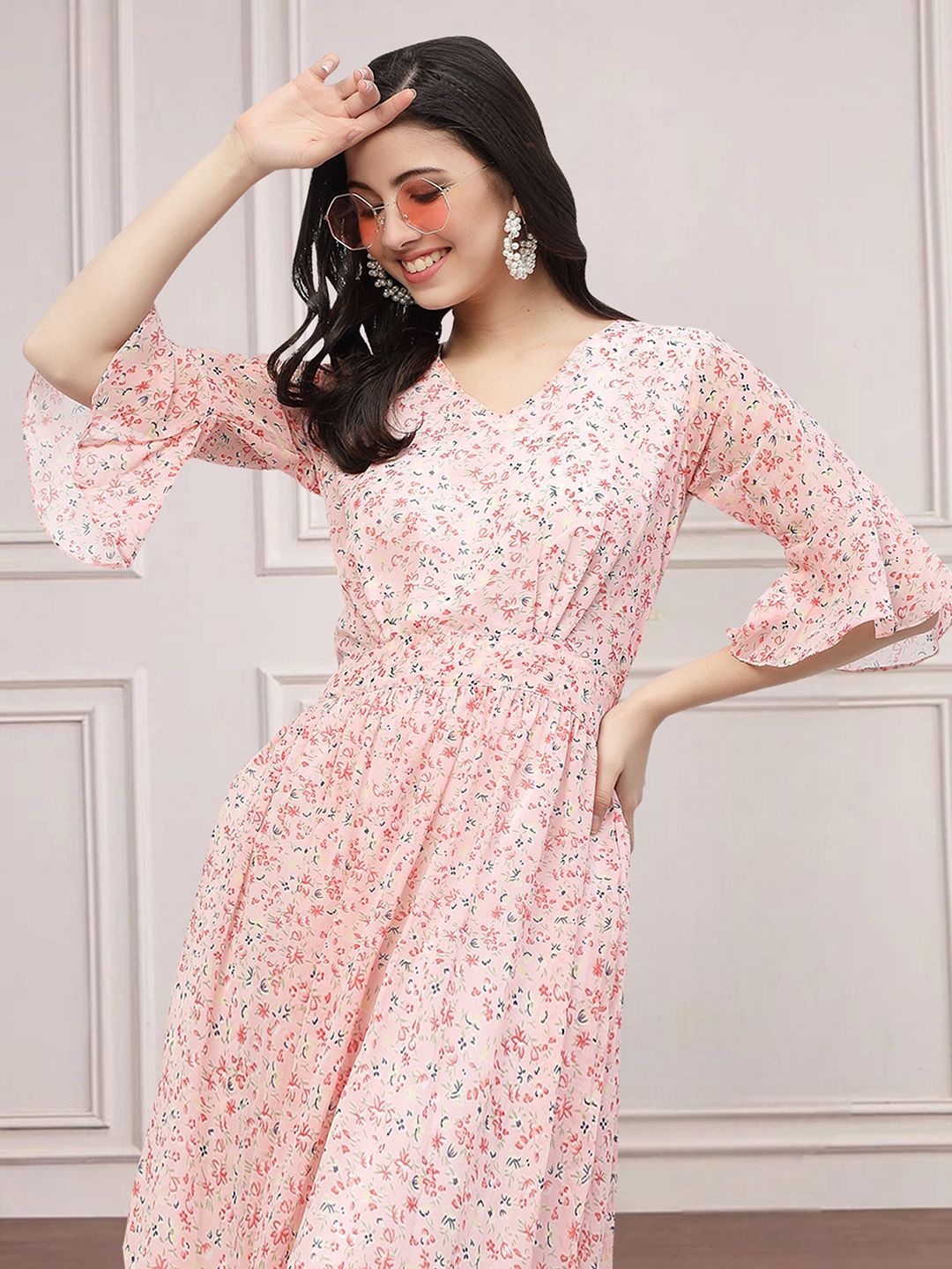 

Moda Rapido Floral Print Applique Fit & Flare Dress, Pink