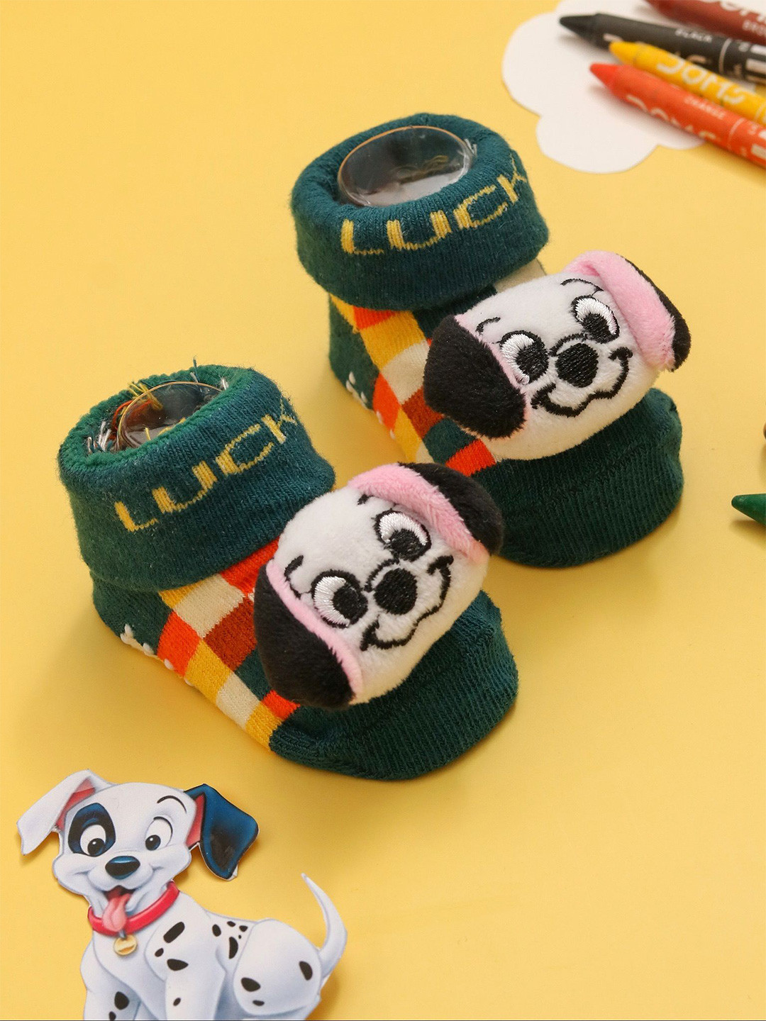 

Yellow Bee Infant Boys Lucky Dog 3D Patterned Cotton Ankle Length Socks, Green