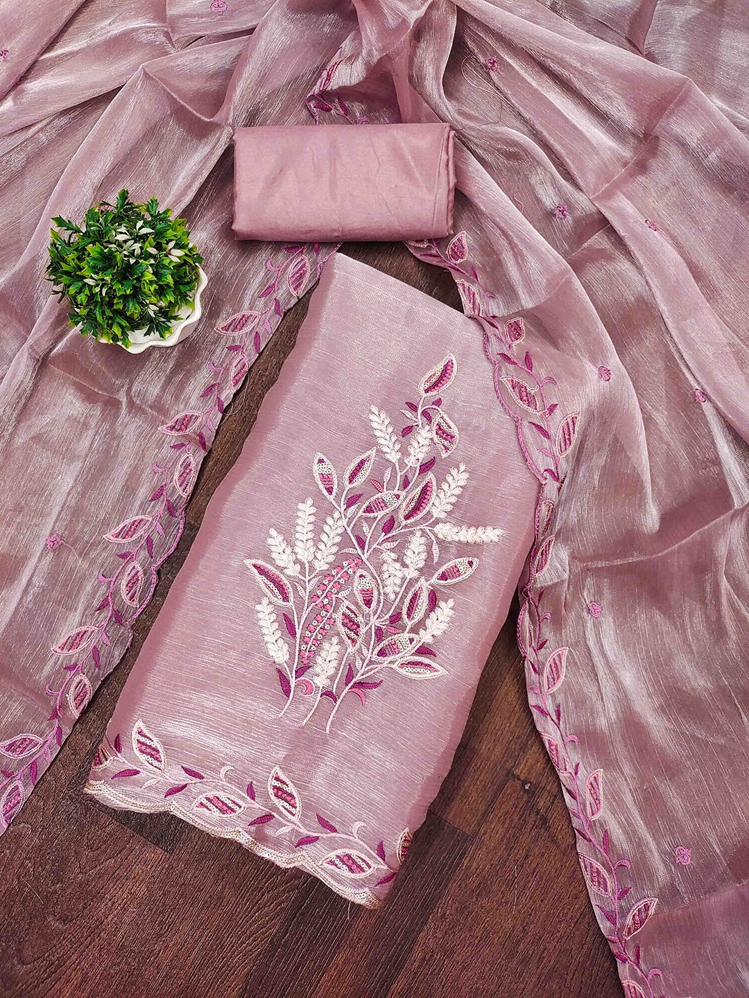 

KALINI Embroidered Silk Chiffon Unstitched Dress Material, Lavender