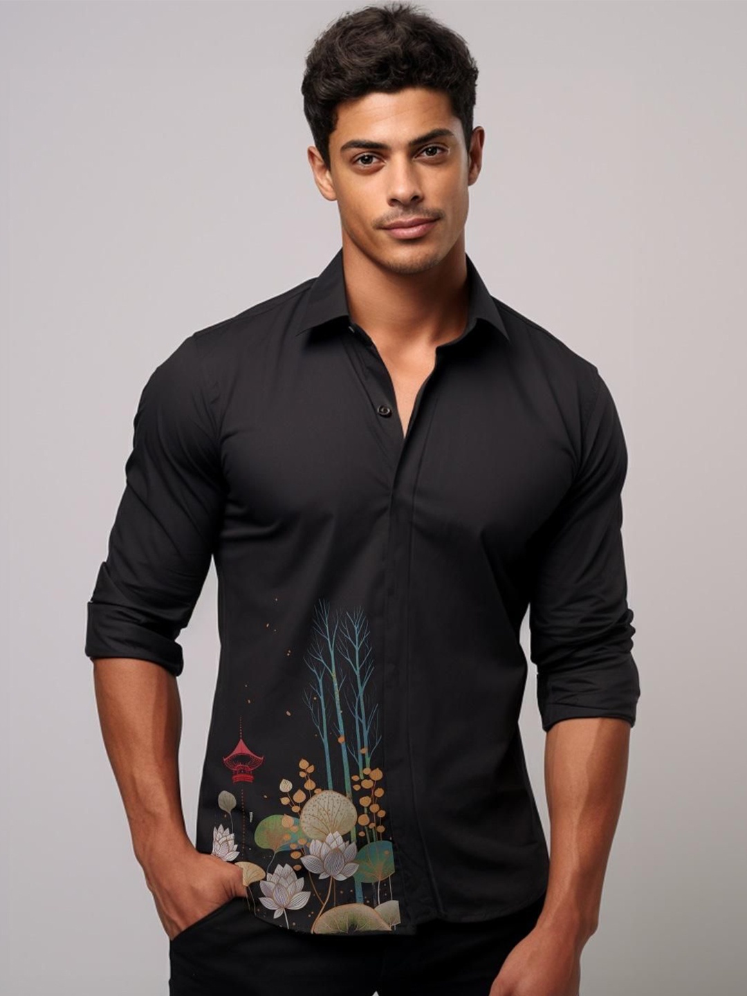 

HE SPOKE Men Smart Tailored Fit Opaque Casual Shirt, Black