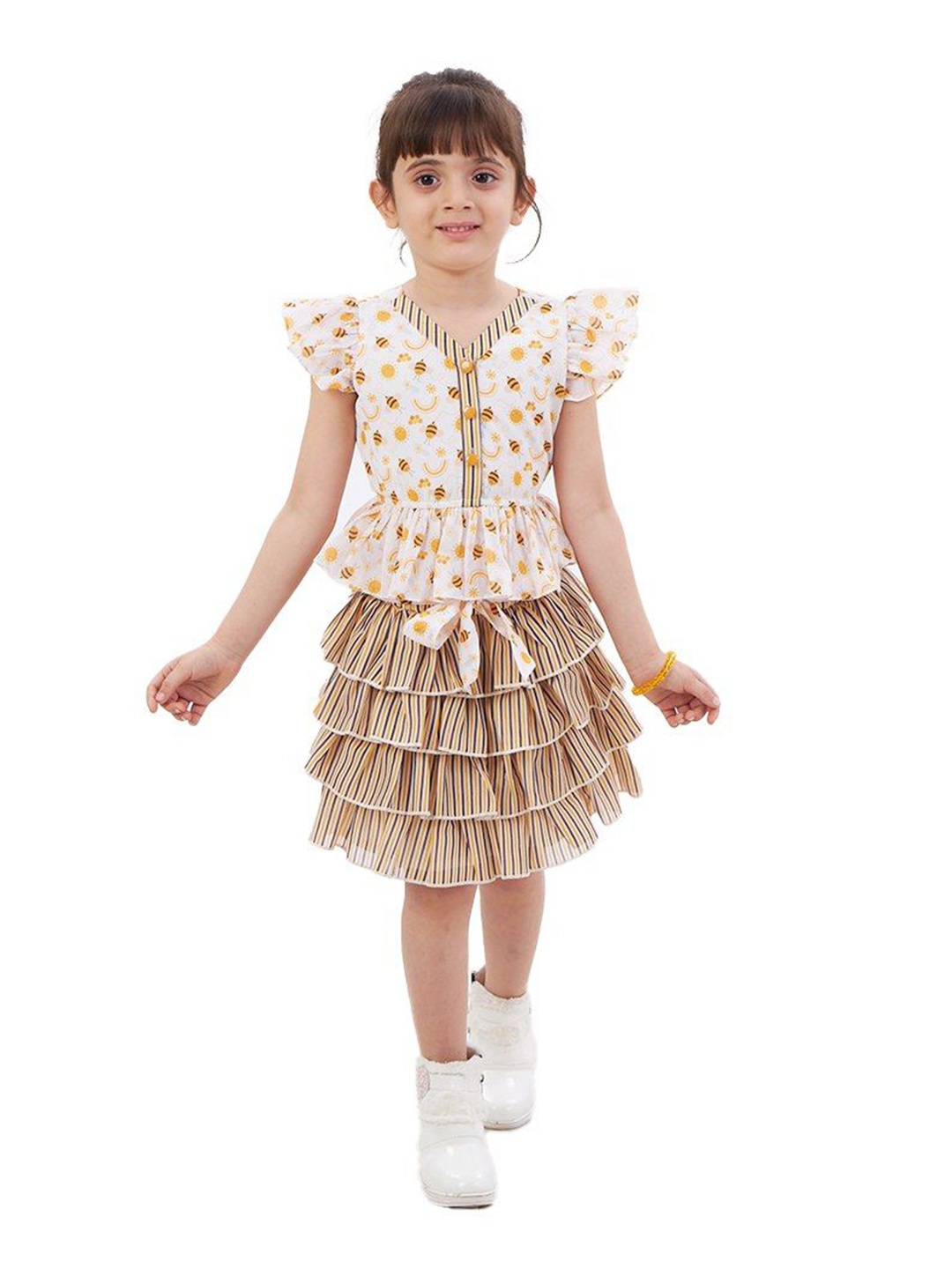 

BAESD Girls Printed V-Neck Ruffle Top With Capris, Brown