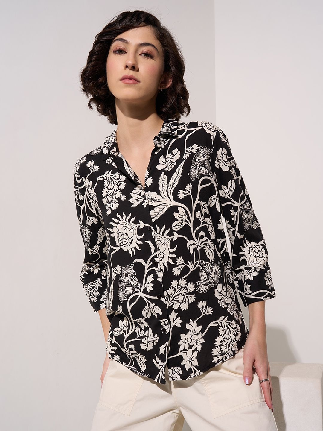 

Honey by Pantaloons Floral Print Shirt Style Top, Black